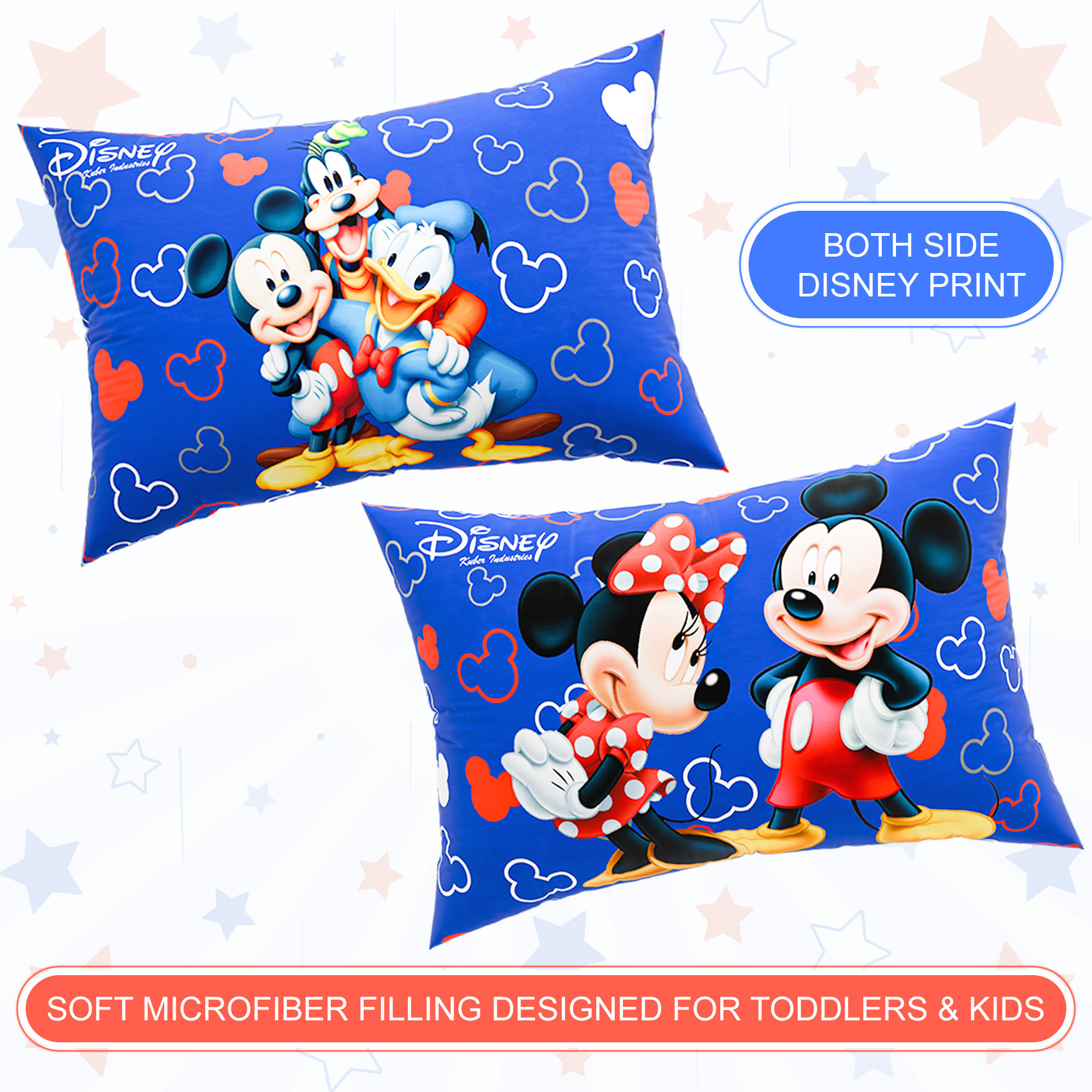 Kuber Industries 16x24 Inch Microfiber Pillows for Bed  Washable  Neck Support Soft Pillow for Sleeping Bedroom and Living Room  Disney Print - Blue
