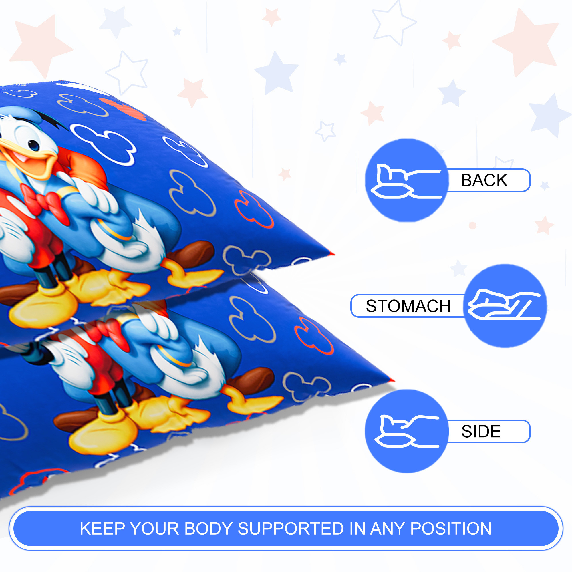 Kuber Industries 16x24 Inch Microfiber Pillows for Bed  Washable  Neck Support Soft Pillow for Sleeping Bedroom and Living Room  Disney Print - Blue