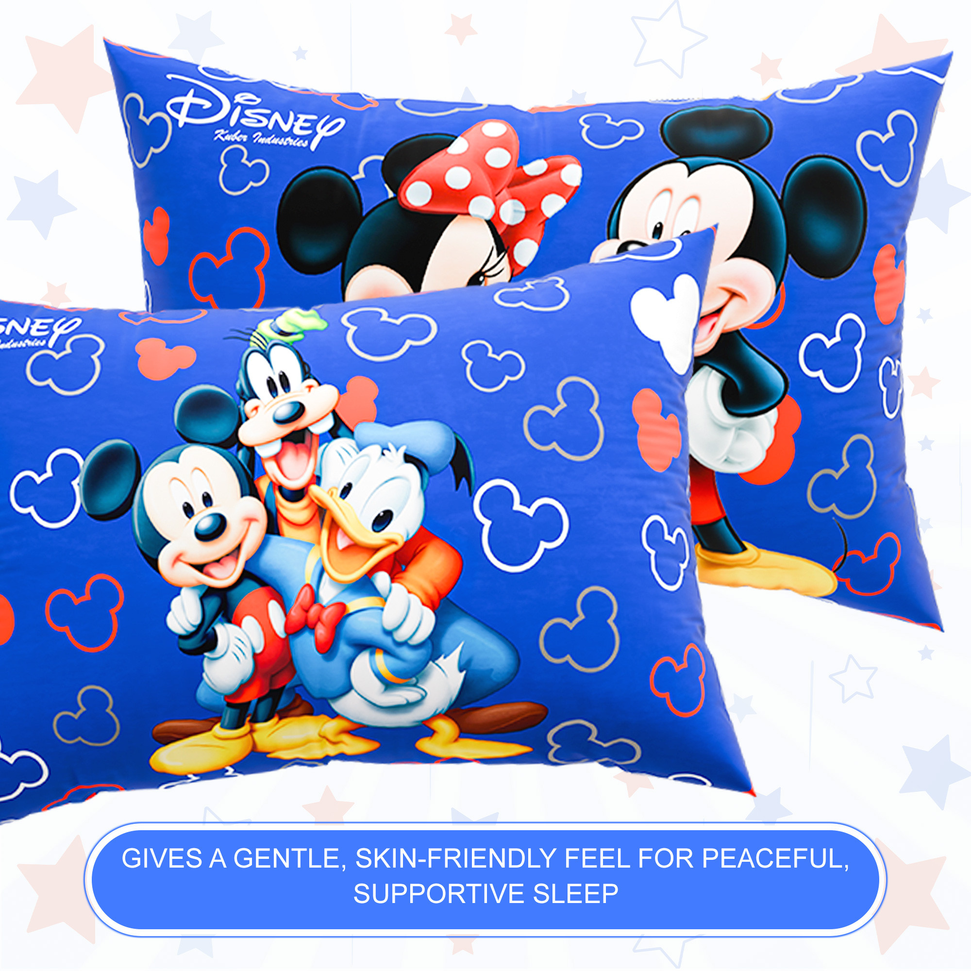 Kuber Industries 16x24 Inch Microfiber Pillows for Bed  Washable  Neck Support Soft Pillow for Sleeping Bedroom and Living Room  Disney Print - Blue