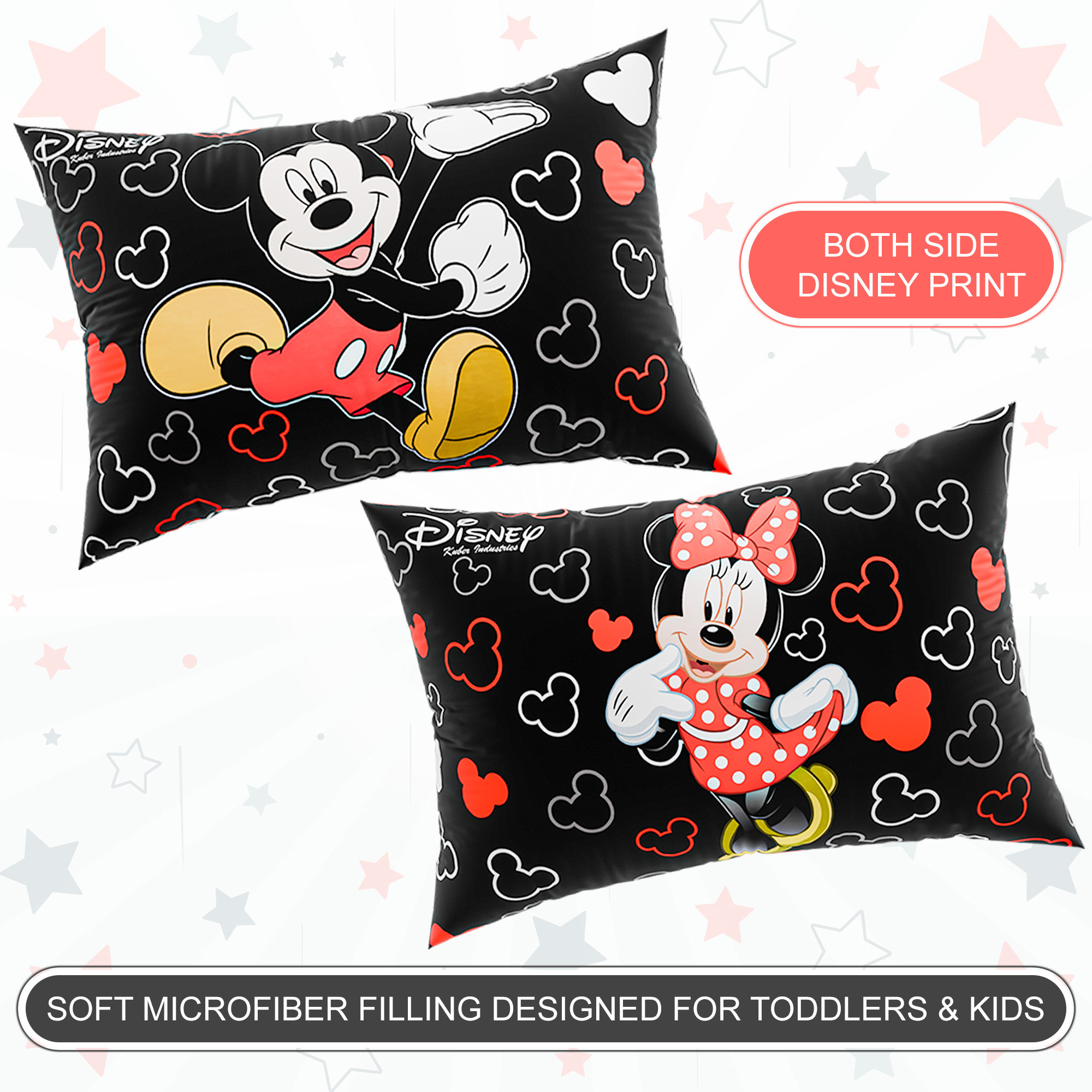 Kuber Industries 16x24 Inch Microfiber Pillows for Bed  Washable  Neck Support Soft Pillow for Sleeping Bedroom and Living Room  Disney Print - Black
