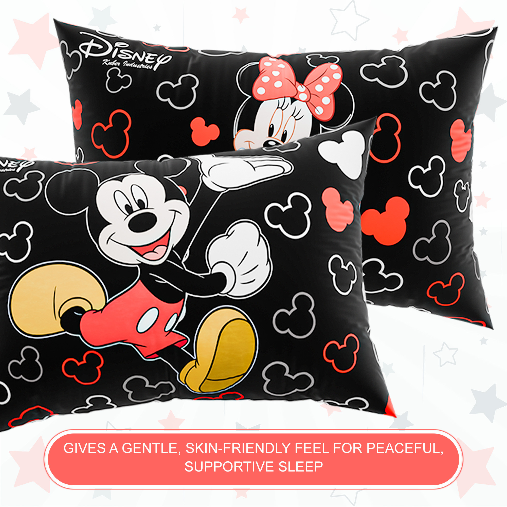 Kuber Industries 16x24 Inch Microfiber Pillows for Bed  Washable  Neck Support Soft Pillow for Sleeping Bedroom and Living Room  Disney Print - Black