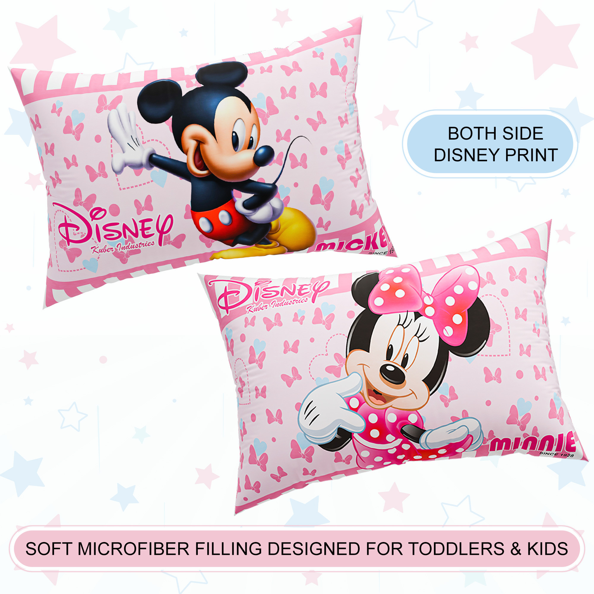 Kuber Industries 16x24 Inch Microfiber Pillows for Bed  Washable  Neck Support Soft Pillow for Sleeping Bedroom and Living Room  Disney Print - Pink