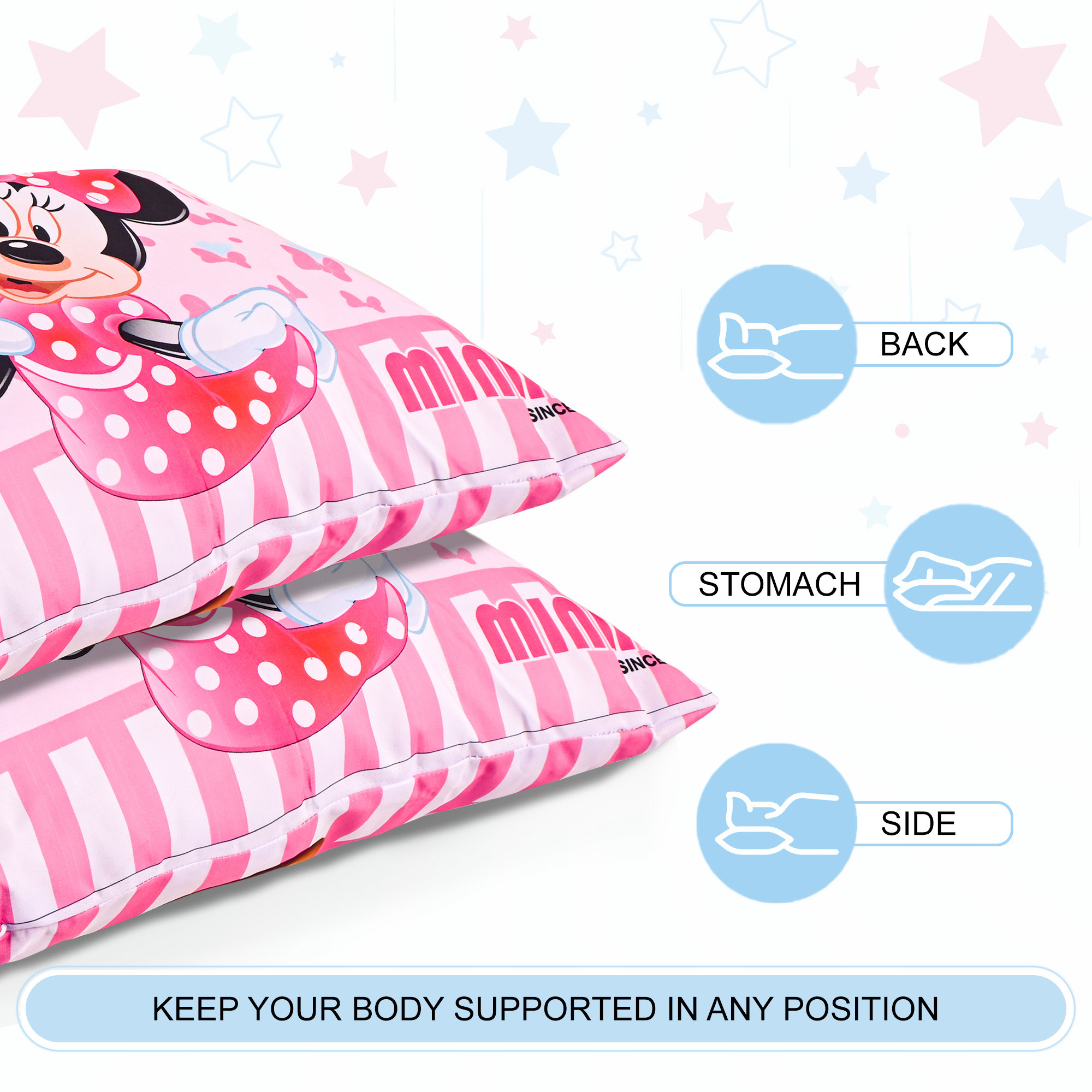 Kuber Industries 16x24 Inch Microfiber Pillows for Bed  Washable  Neck Support Soft Pillow for Sleeping Bedroom and Living Room  Disney Print - Pink