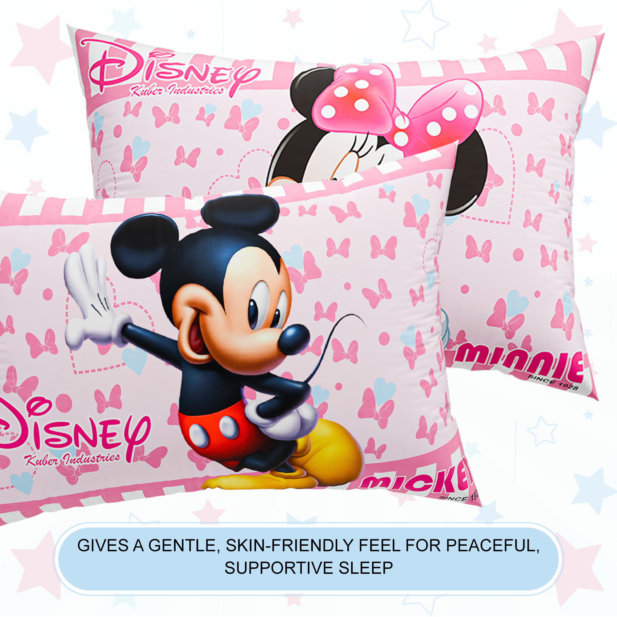 Kuber Industries 16x24 Inch Microfiber Pillows for Bed  Washable  Neck Support Soft Pillow for Sleeping Bedroom and Living Room  Disney Print - Pink