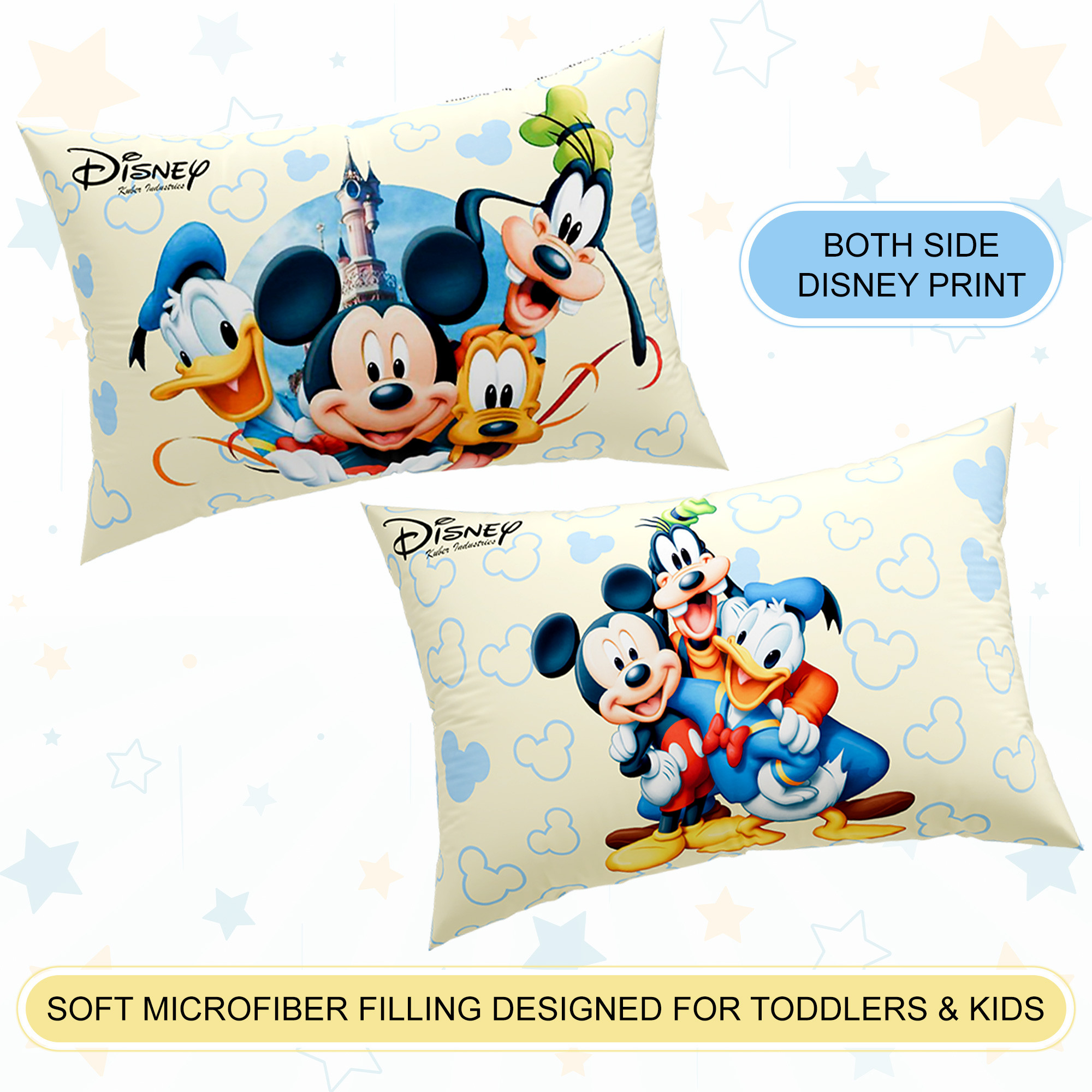 Kuber Industries 16x24 Inch Microfiber Pillows for Bed  Washable  Neck Support Soft Pillow for Sleeping Bedroom and Living Room  Disney Print - Cream