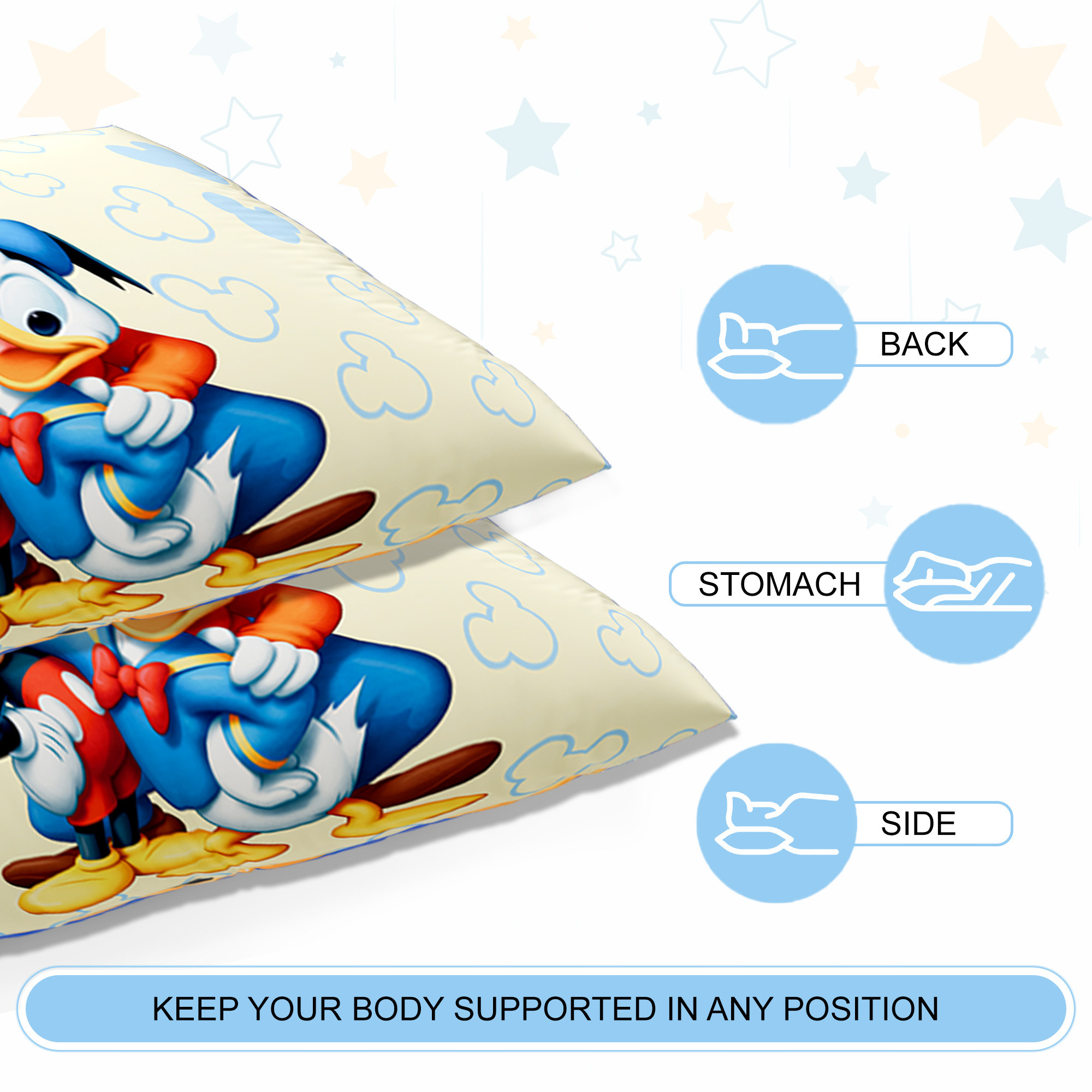 Kuber Industries 16x24 Inch Microfiber Pillows for Bed  Washable  Neck Support Soft Pillow for Sleeping Bedroom and Living Room  Disney Print - Cream