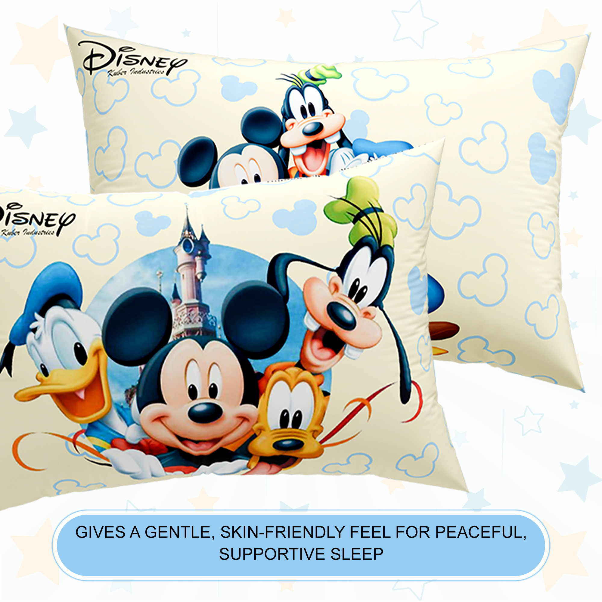 Kuber Industries 16x24 Inch Microfiber Pillows for Bed  Washable  Neck Support Soft Pillow for Sleeping Bedroom and Living Room  Disney Print - Cream