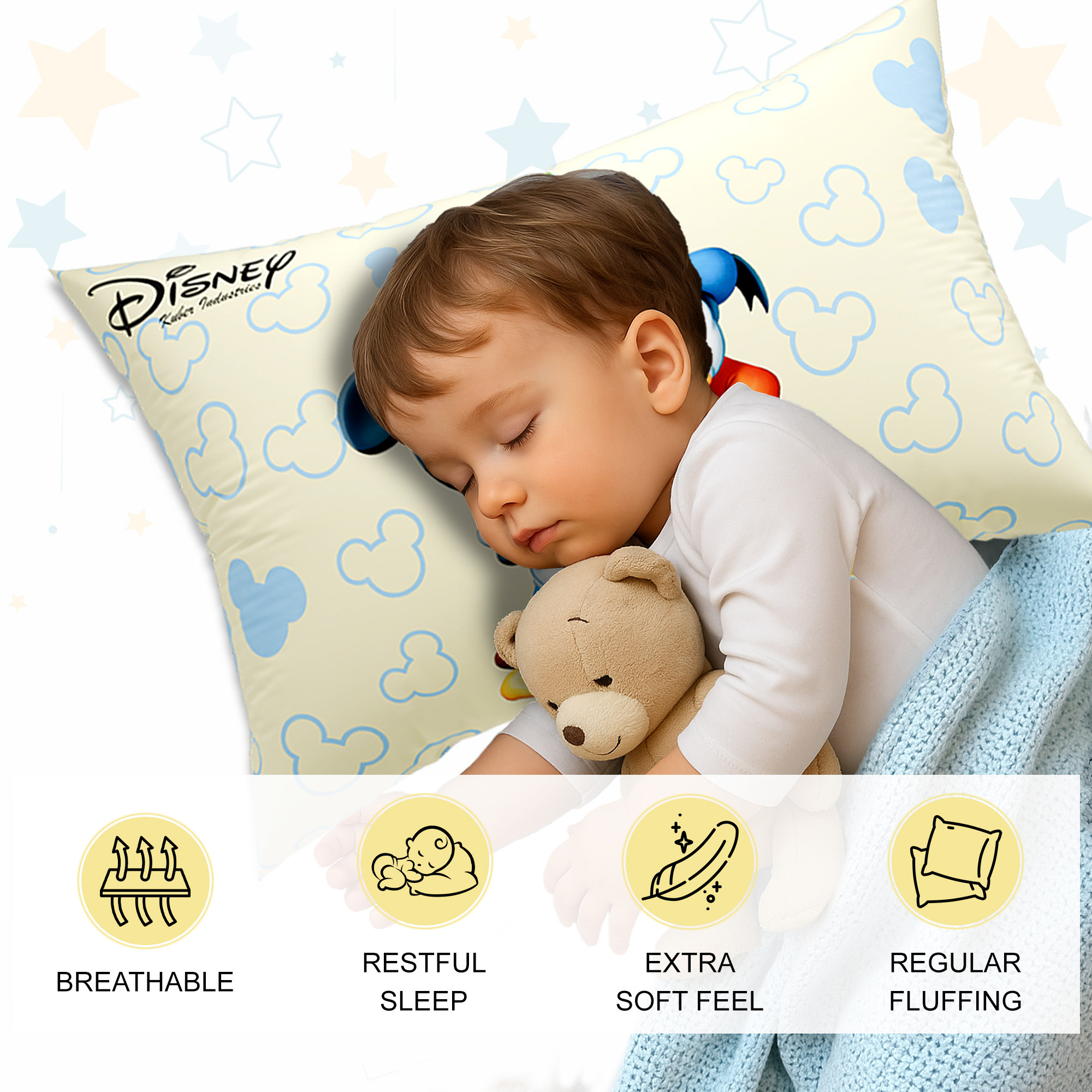 Kuber Industries 16x24 Inch Microfiber Pillows for Bed  Washable  Neck Support Soft Pillow for Sleeping Bedroom and Living Room  Disney Print - Cream