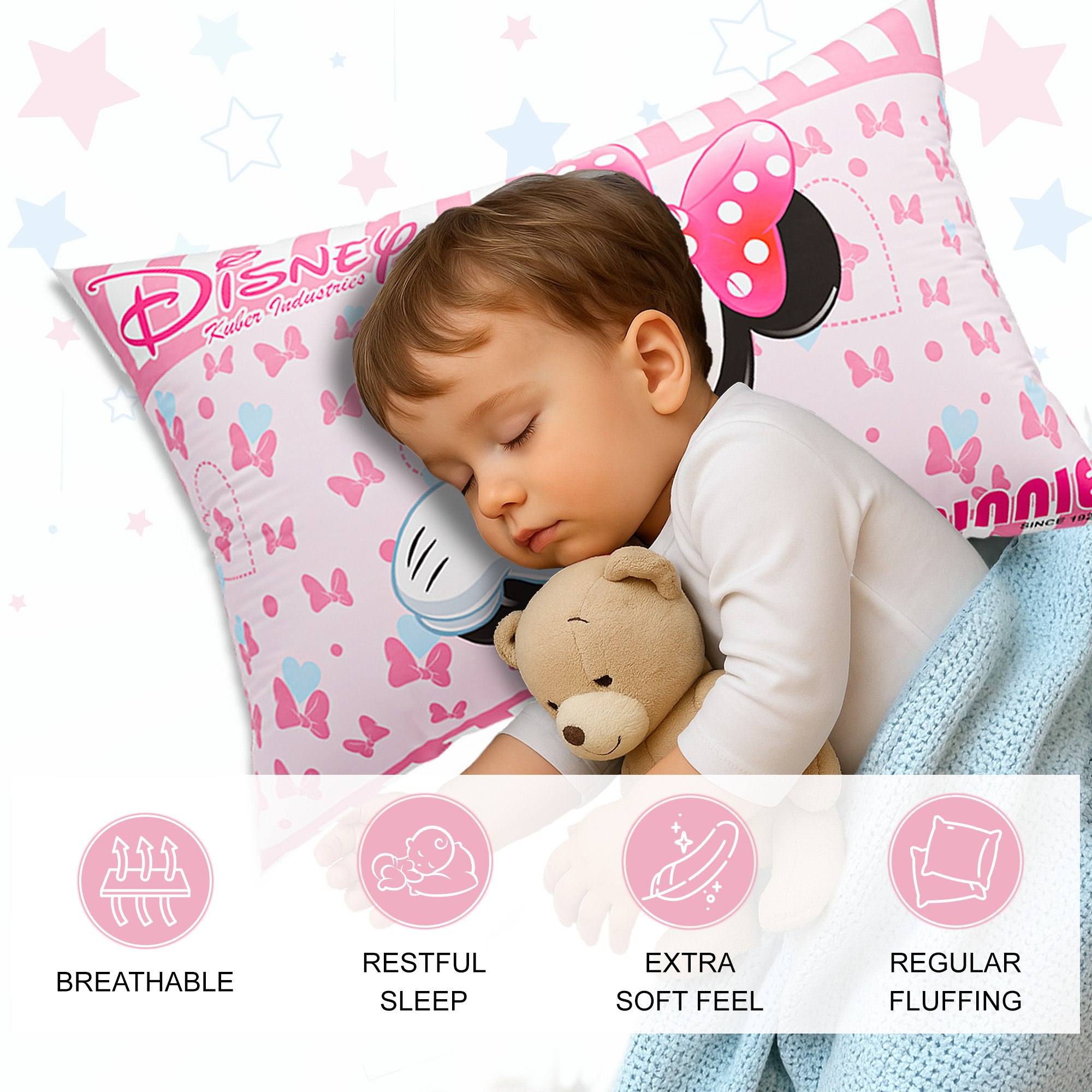 Kuber Industries 16x24 Inch Microfiber Pillows for Bed  Washable  Neck Support Soft Pillow for Sleeping Bedroom and Living Room  Disney Print - Pink
