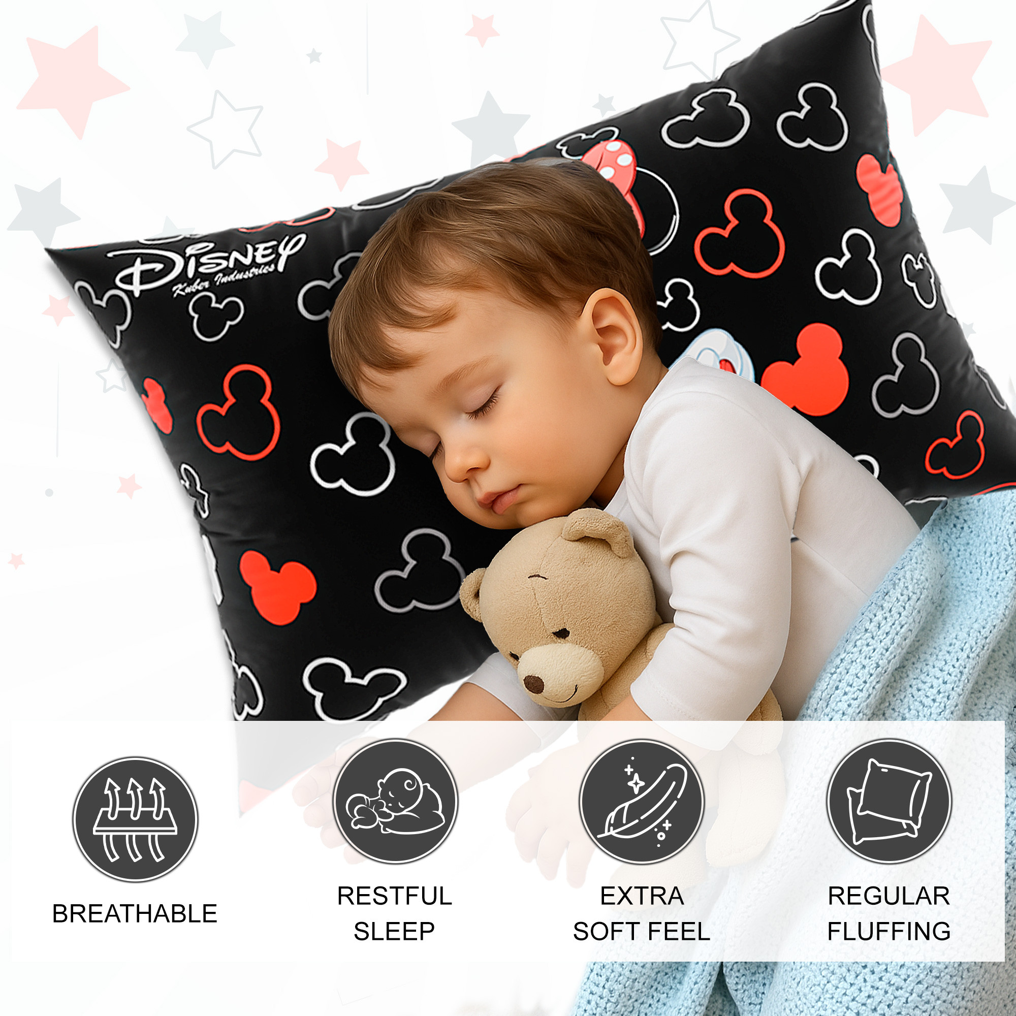 Kuber Industries 16x24 Inch Microfiber Pillows for Bed  Washable  Neck Support Soft Pillow for Sleeping Bedroom and Living Room  Disney Print - Black