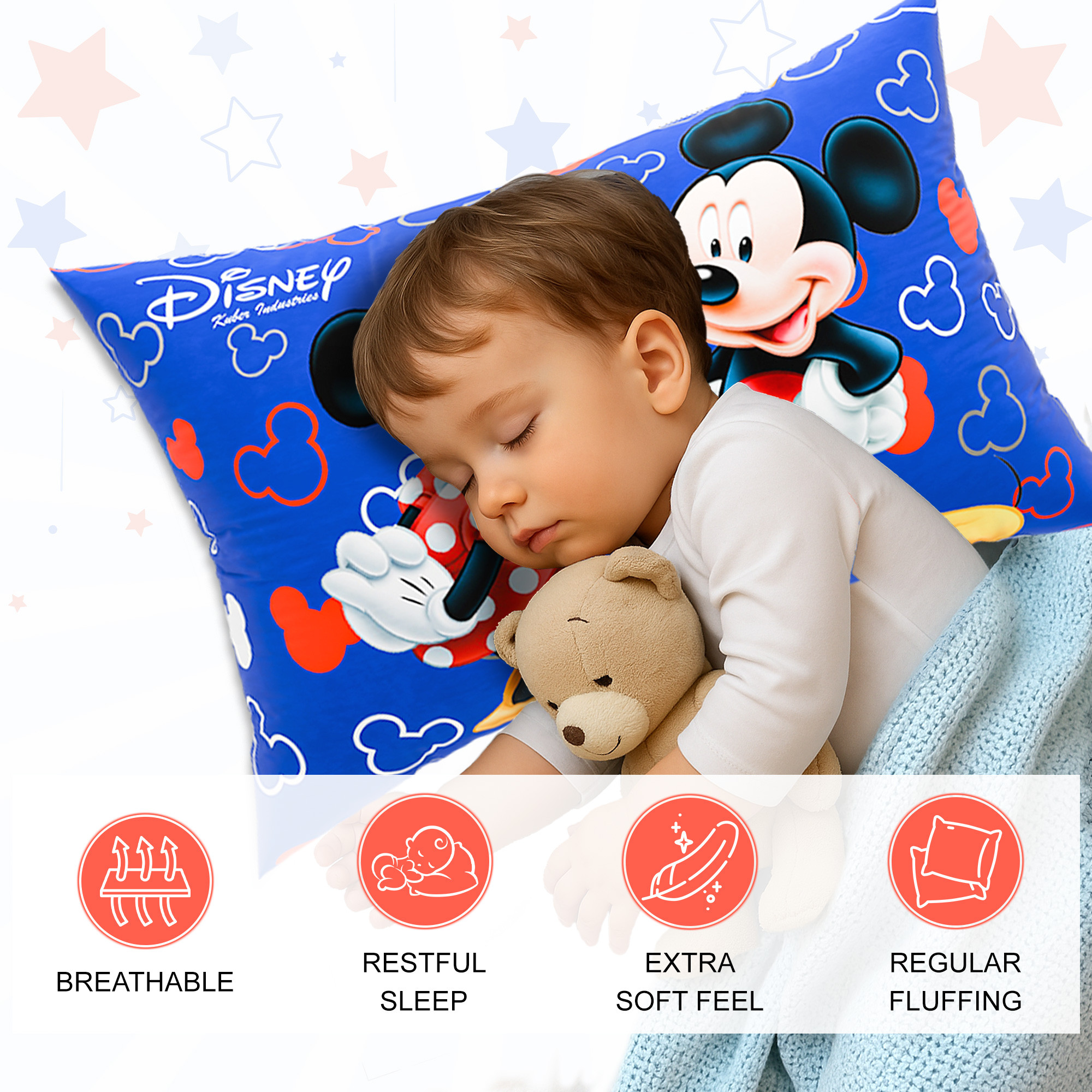 Kuber Industries 16x24 Inch Microfiber Pillows for Bed  Washable  Neck Support Soft Pillow for Sleeping Bedroom and Living Room  Disney Print - Blue