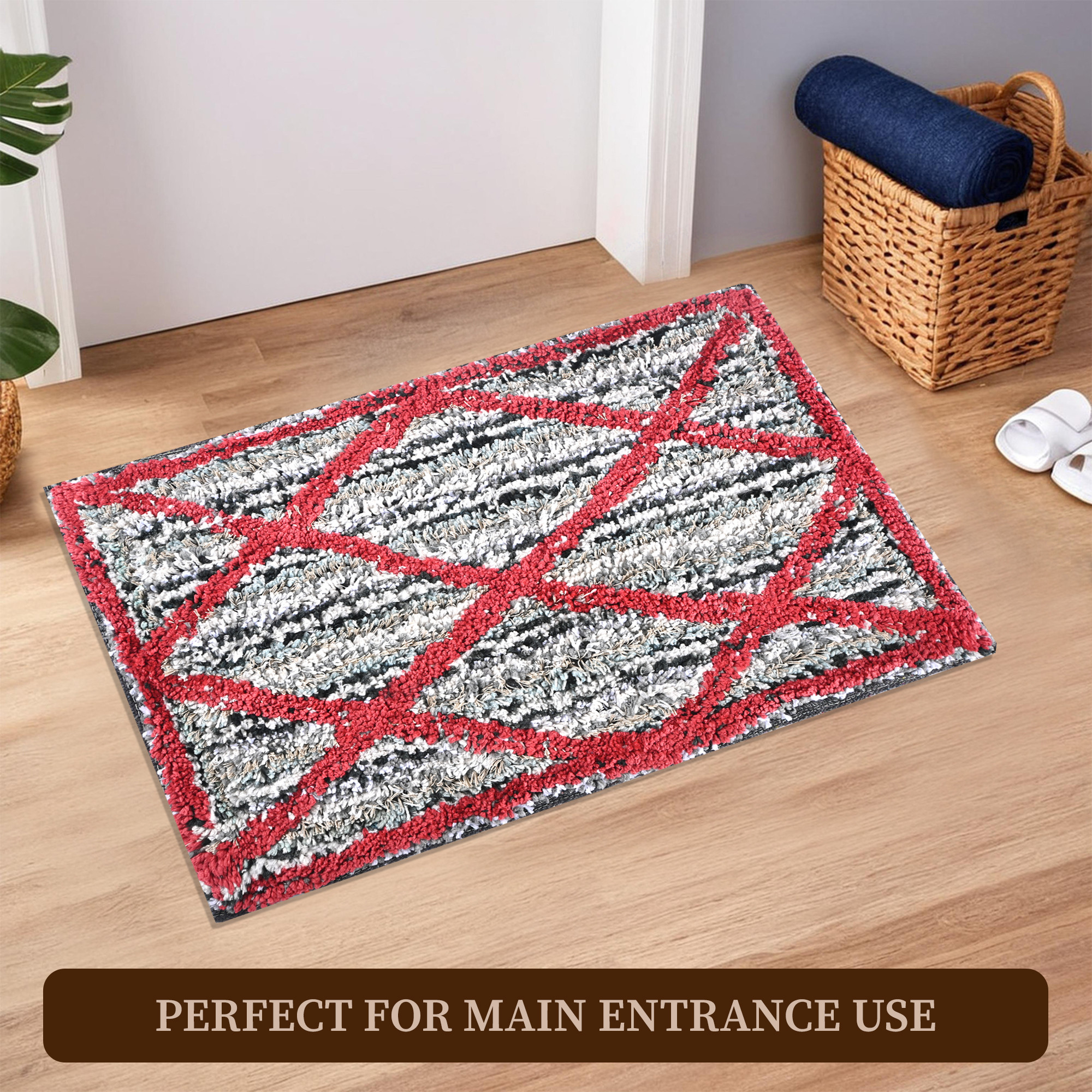 Kuber Industries 16x24 Inch Microfibre Super Soft Bathroom Door Mats  Water Soaking Paydan  Footmats for Home  Cotton Fur Floor Mats  Shower Mats for Washroom  Katli Pattern - Red