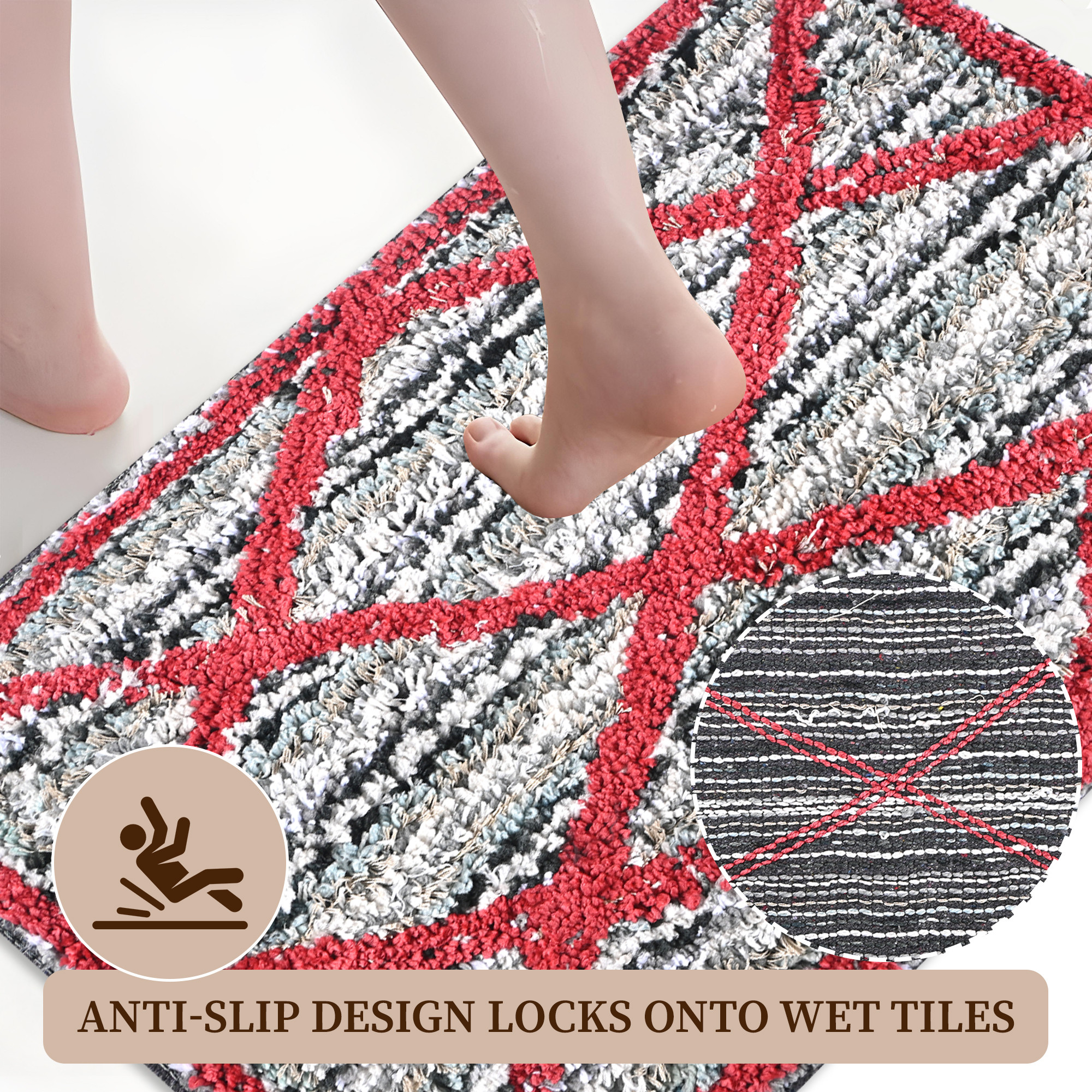 Kuber Industries 16x24 Inch Microfibre Super Soft Bathroom Door Mats  Water Soaking Paydan  Footmats for Home  Cotton Fur Floor Mats  Shower Mats for Washroom  Katli Pattern - Red