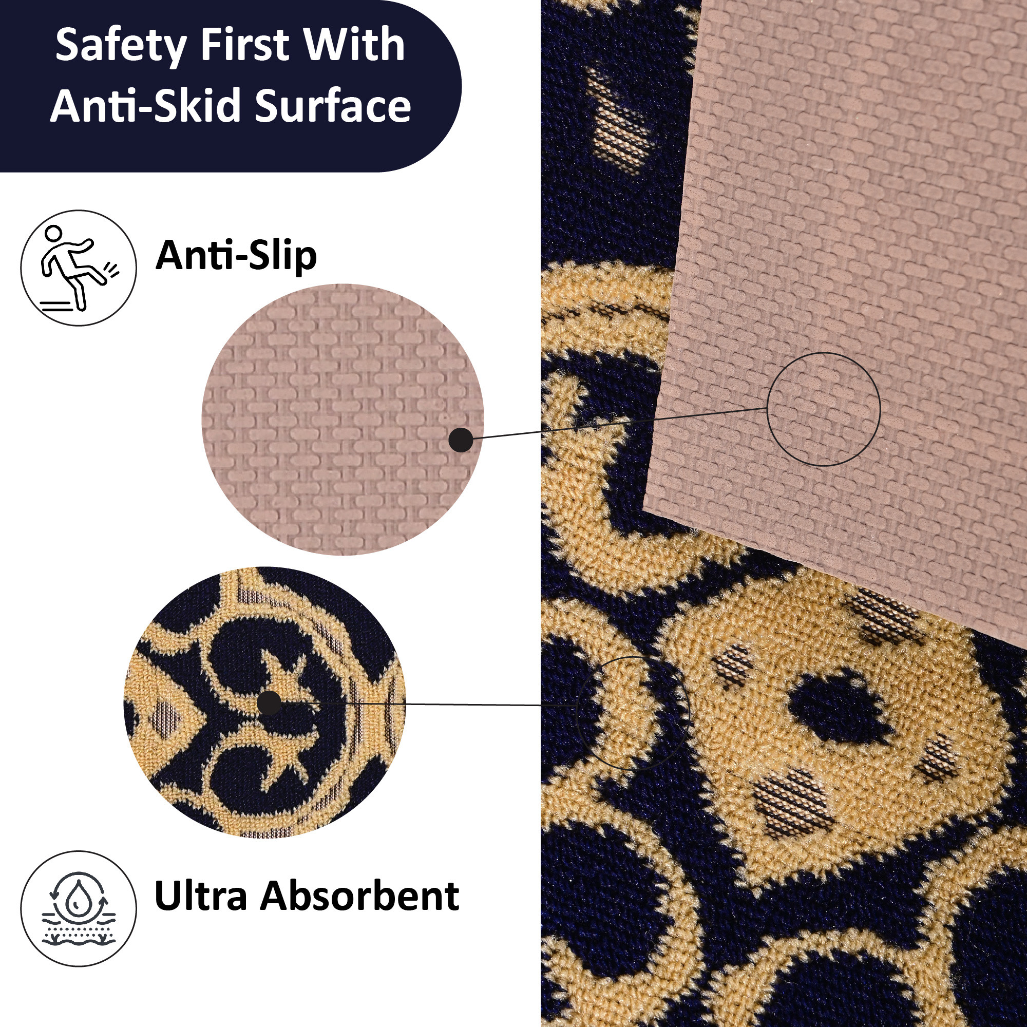 Kuber Industries 16x24 Inch Poly Wool Anti-Skid Doormats for Main Door Entrance  Soft Footmats for Home  Kitchen  WashableNon-Slip Floor Mat for Living Room Balcony  Jacquard - Blue