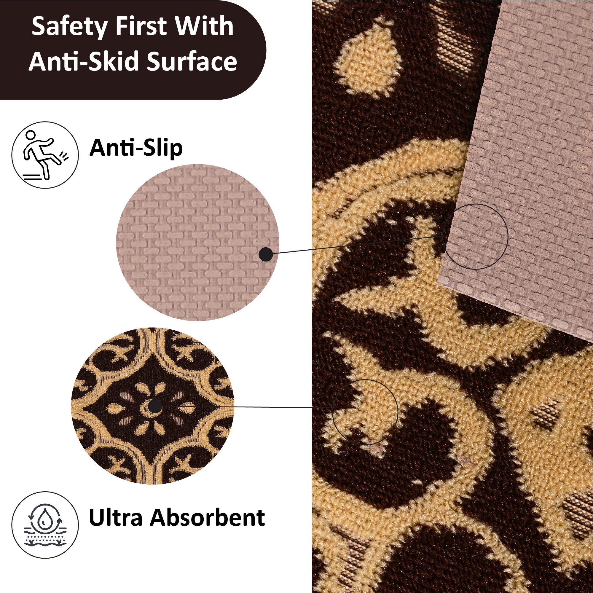 Kuber Industries 16x24 Inch Poly Wool Anti-Skid Doormats for Main Door Entrance  Soft Footmats for Home  Kitchen  WashableNon-Slip Floor Mat for Living Room Balcony  Jacquard - Brown