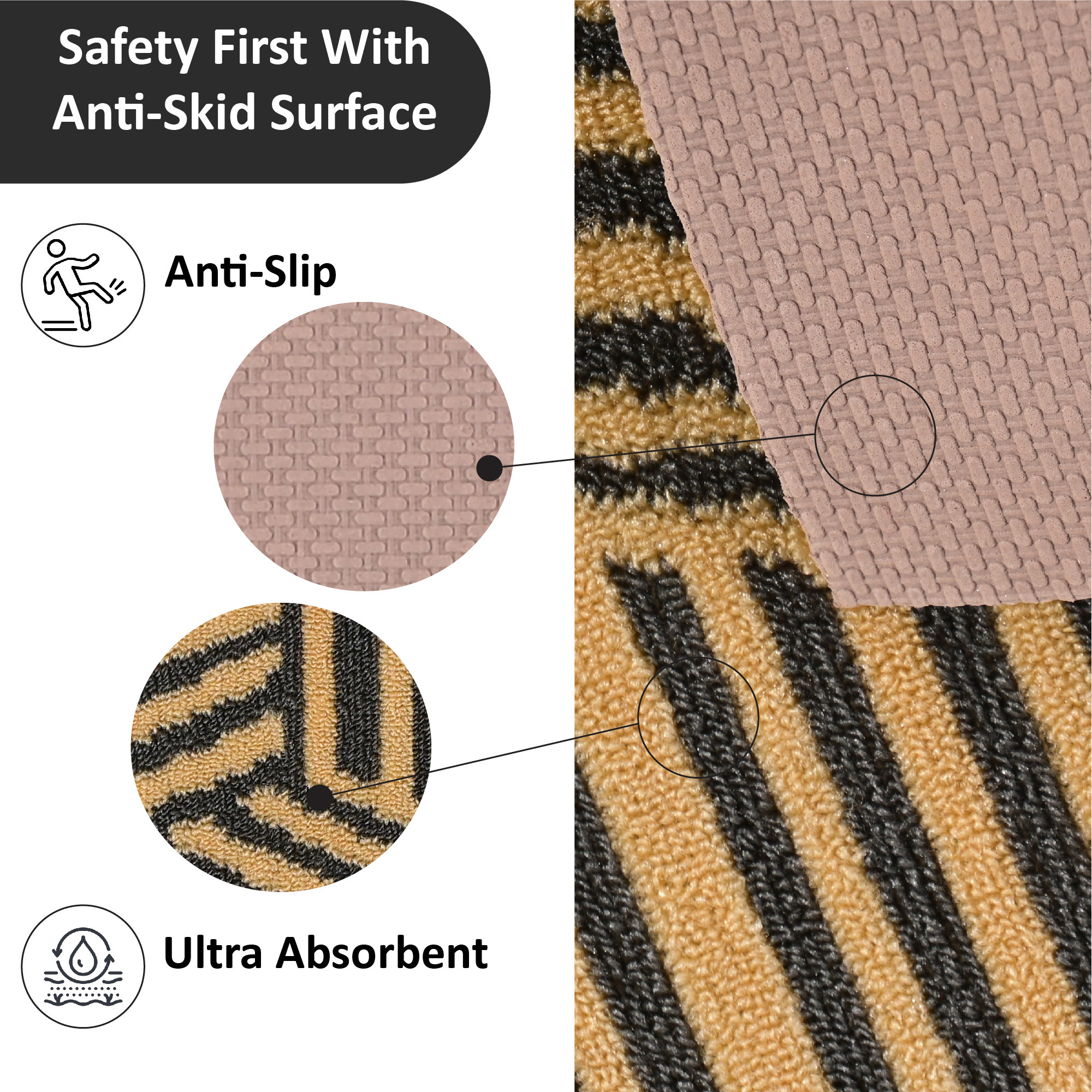 Kuber Industries 16x24 Inch Poly Wool Anti-Skid Doormats for Main Door Entrance  Soft Footmats for Home  Kitchen  WashableNon-Slip Floor Mat for Living Room Balcony  Chevron - Grey