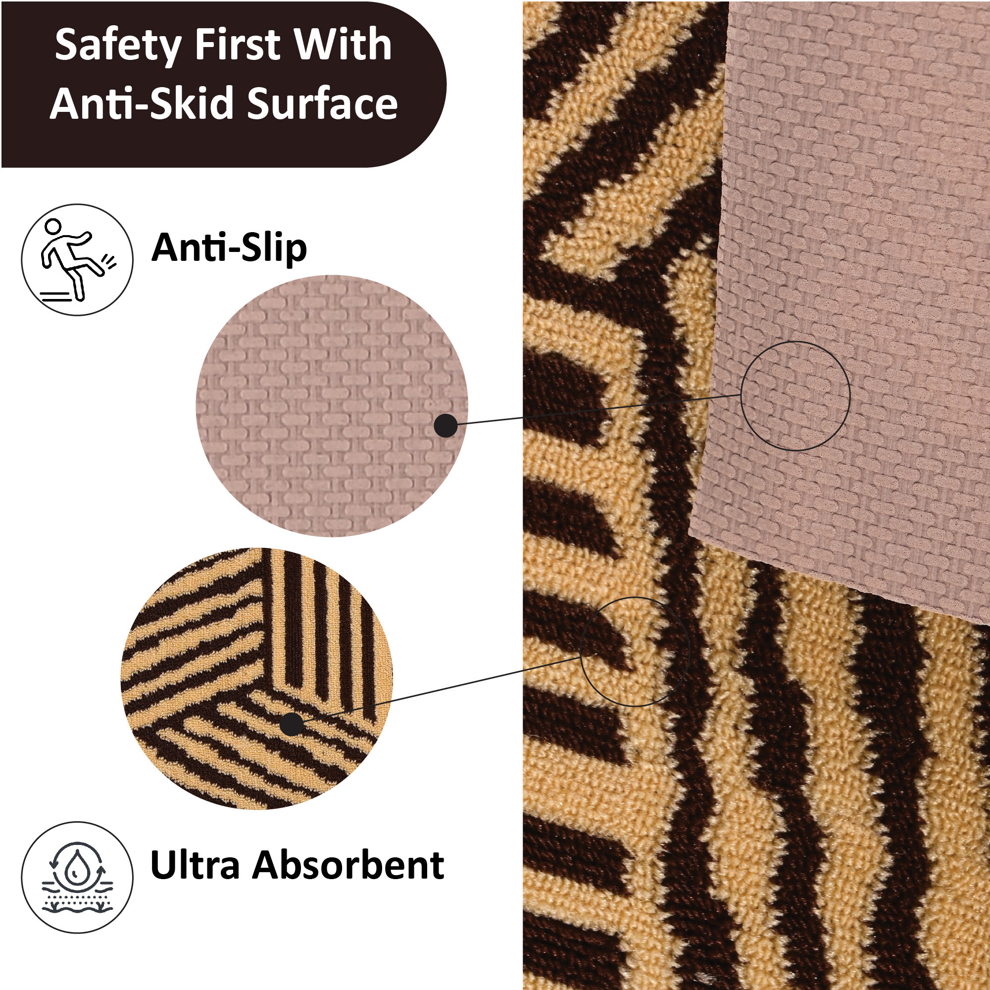 Kuber Industries 16x24 Inch Poly Wool Anti-Skid Doormats for Main Door Entrance  Soft Footmats for Home  Kitchen  WashableNon-Slip Floor Mat for Living Room Balcony  Chevron - Brown