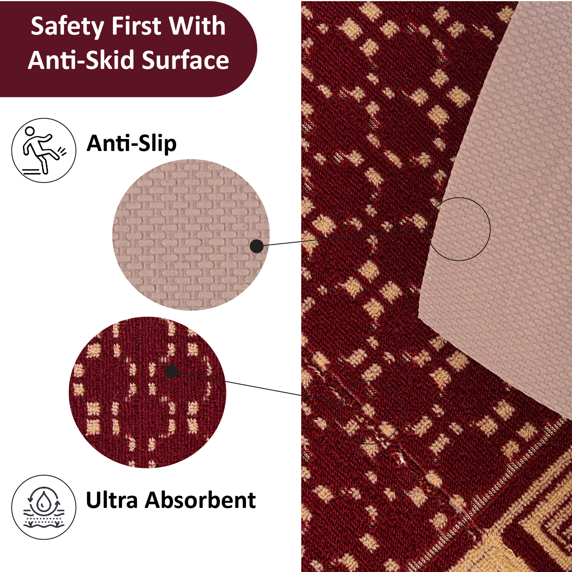 Kuber Industries 16x24 Inch Poly Wool Anti-Skid Doormats for Main Door Entrance  Soft Footmats for Home  Kitchen  WashableNon-Slip Floor Mat for Living Room Balcony  Cross Tee - Maroon