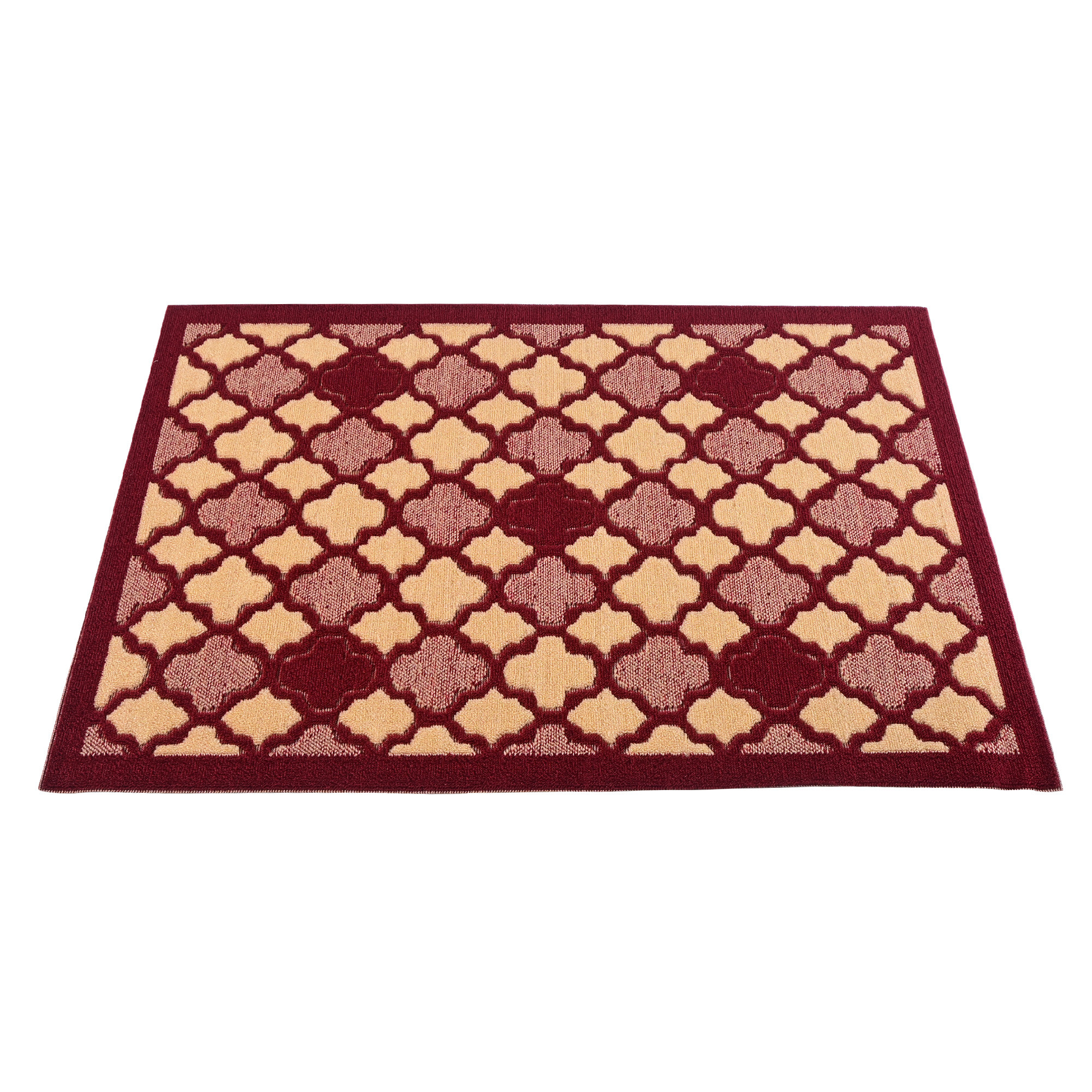 Kuber Industries 16x24 Inch Poly Wool Anti-Skid Doormats for Main Door Entrance  Soft Footmats for Home  Kitchen  WashableNon-Slip Floor Mat for Living Room Balcony  Hexagon - Maroon