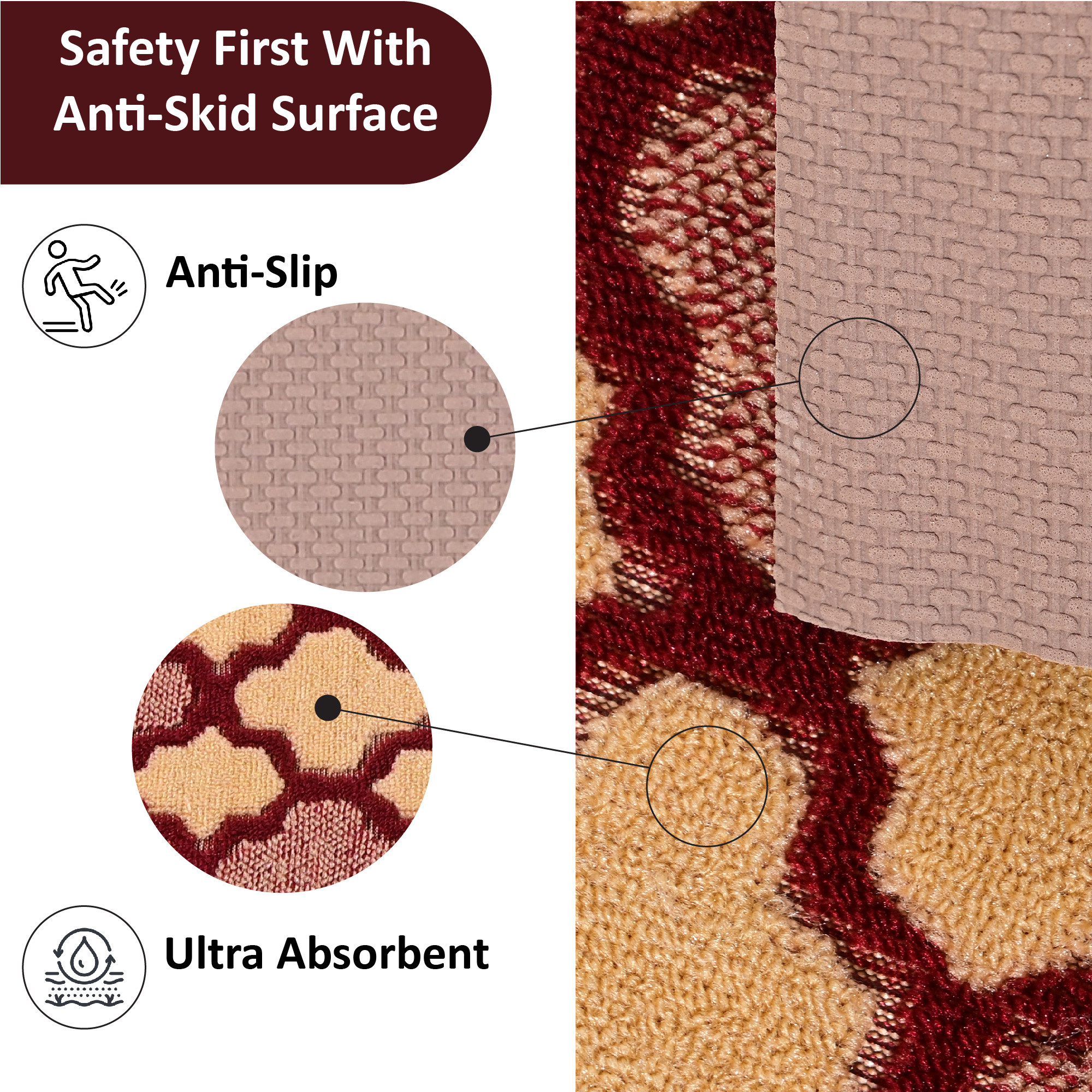 Kuber Industries 16x24 Inch Poly Wool Anti-Skid Doormats for Main Door Entrance  Soft Footmats for Home  Kitchen  WashableNon-Slip Floor Mat for Living Room Balcony  Hexagon - Maroon