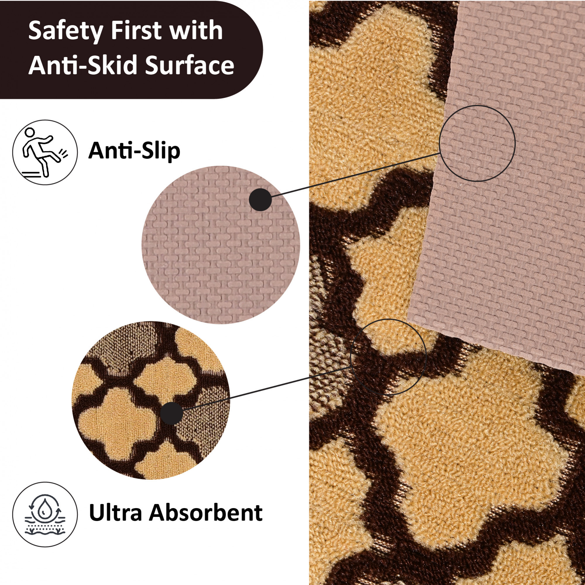 Kuber Industries 16x24 Inch Poly Wool Anti-Skid Doormats for Main Door Entrance  Soft Footmats for Home  Kitchen  WashableNon-Slip Floor Mat for Living Room Balcony  Hexagon - Brown