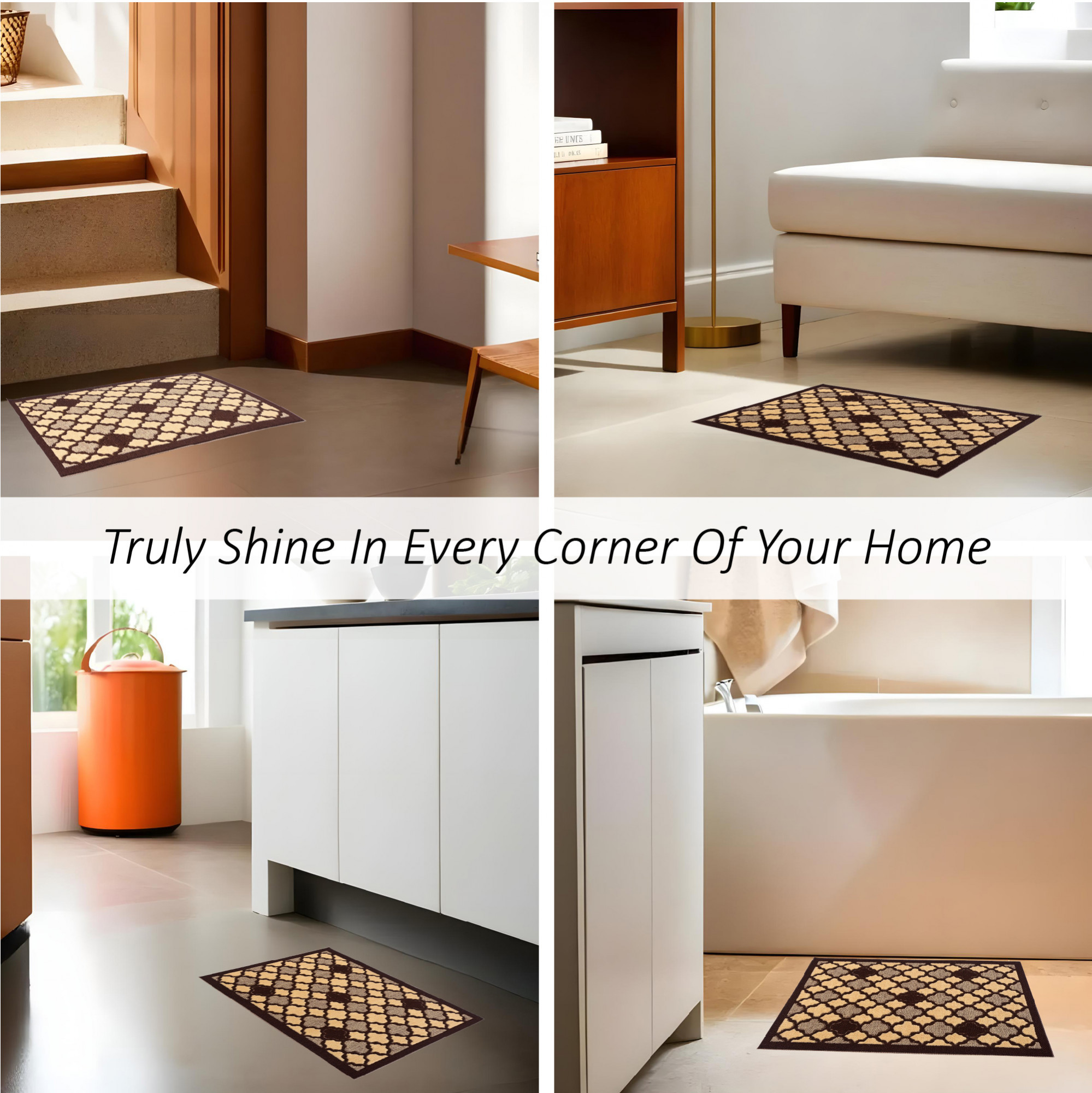 Kuber Industries 16x24 Inch Poly Wool Anti-Skid Doormats for Main Door Entrance  Soft Footmats for Home  Kitchen  WashableNon-Slip Floor Mat for Living Room Balcony  Hexagon - Brown