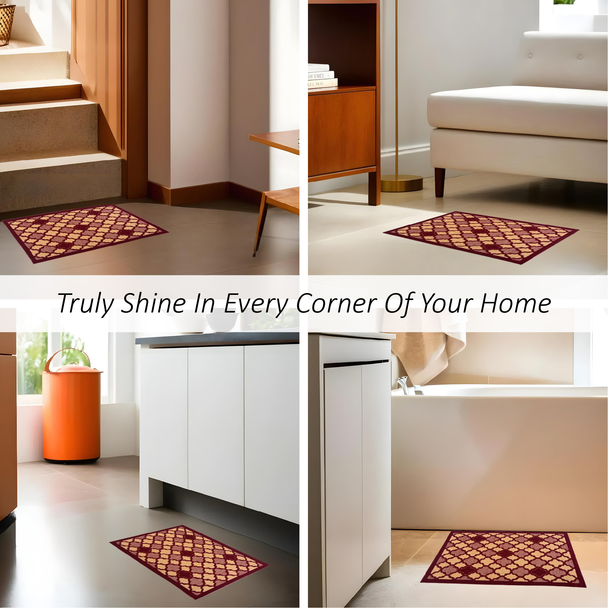 Kuber Industries 16x24 Inch Poly Wool Anti-Skid Doormats for Main Door Entrance  Soft Footmats for Home  Kitchen  WashableNon-Slip Floor Mat for Living Room Balcony  Hexagon - Maroon