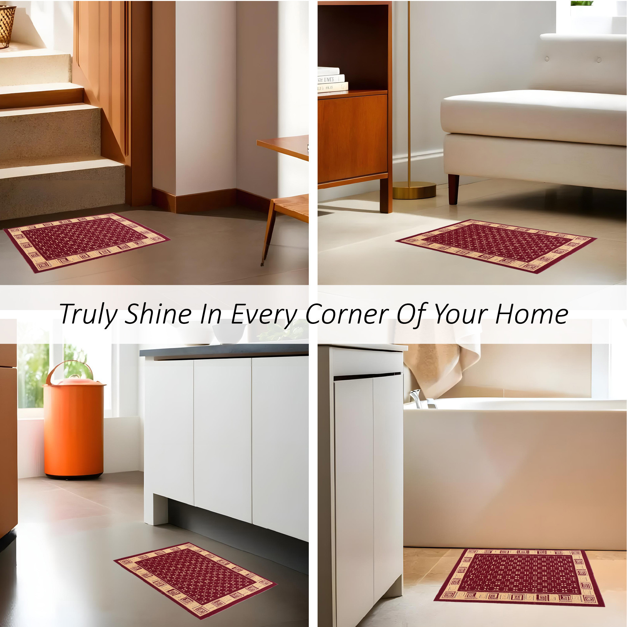 Kuber Industries 16x24 Inch Poly Wool Anti-Skid Doormats for Main Door Entrance  Soft Footmats for Home  Kitchen  WashableNon-Slip Floor Mat for Living Room Balcony  Cross Tee - Maroon