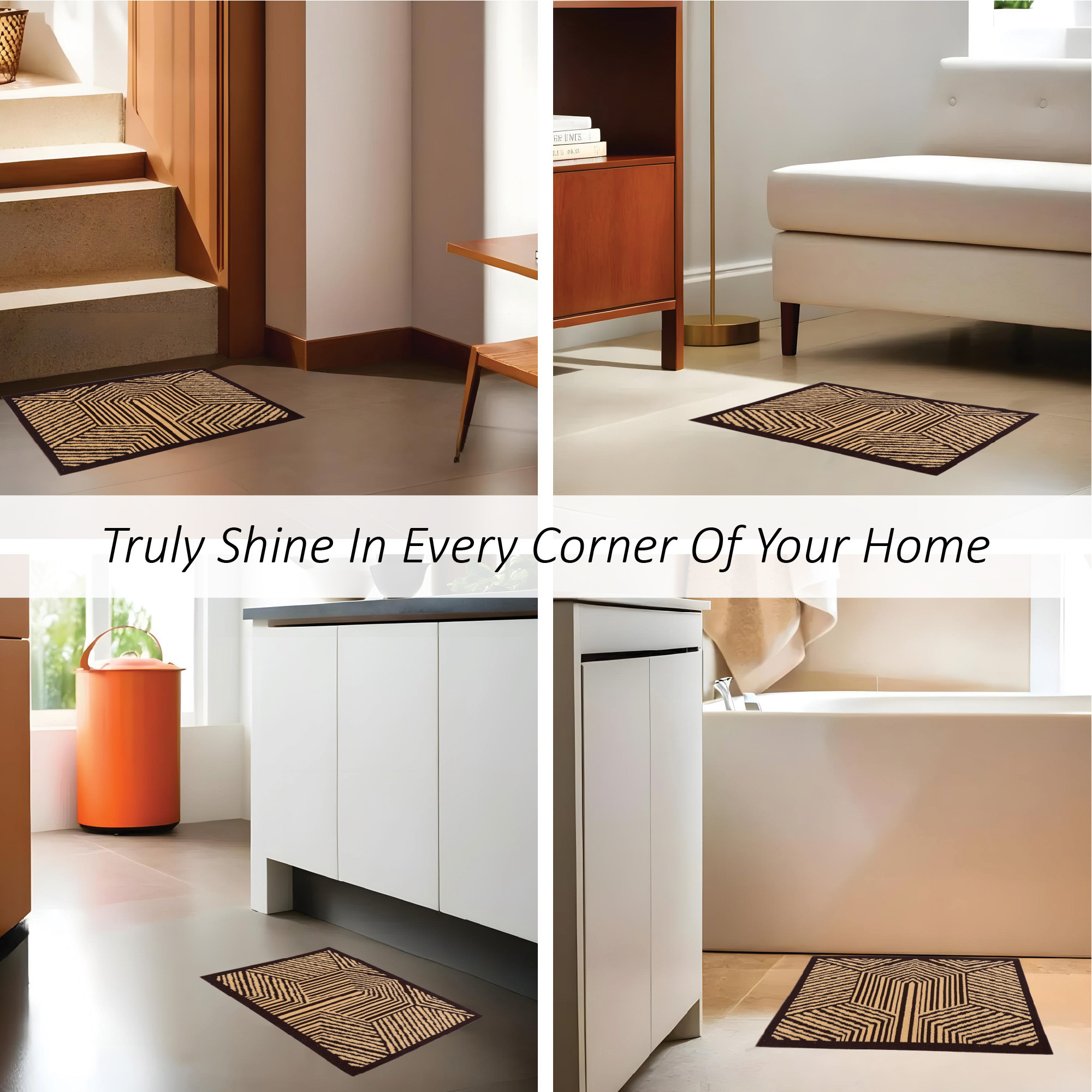 Kuber Industries 16x24 Inch Poly Wool Anti-Skid Doormats for Main Door Entrance  Soft Footmats for Home  Kitchen  WashableNon-Slip Floor Mat for Living Room Balcony  Chevron - Brown