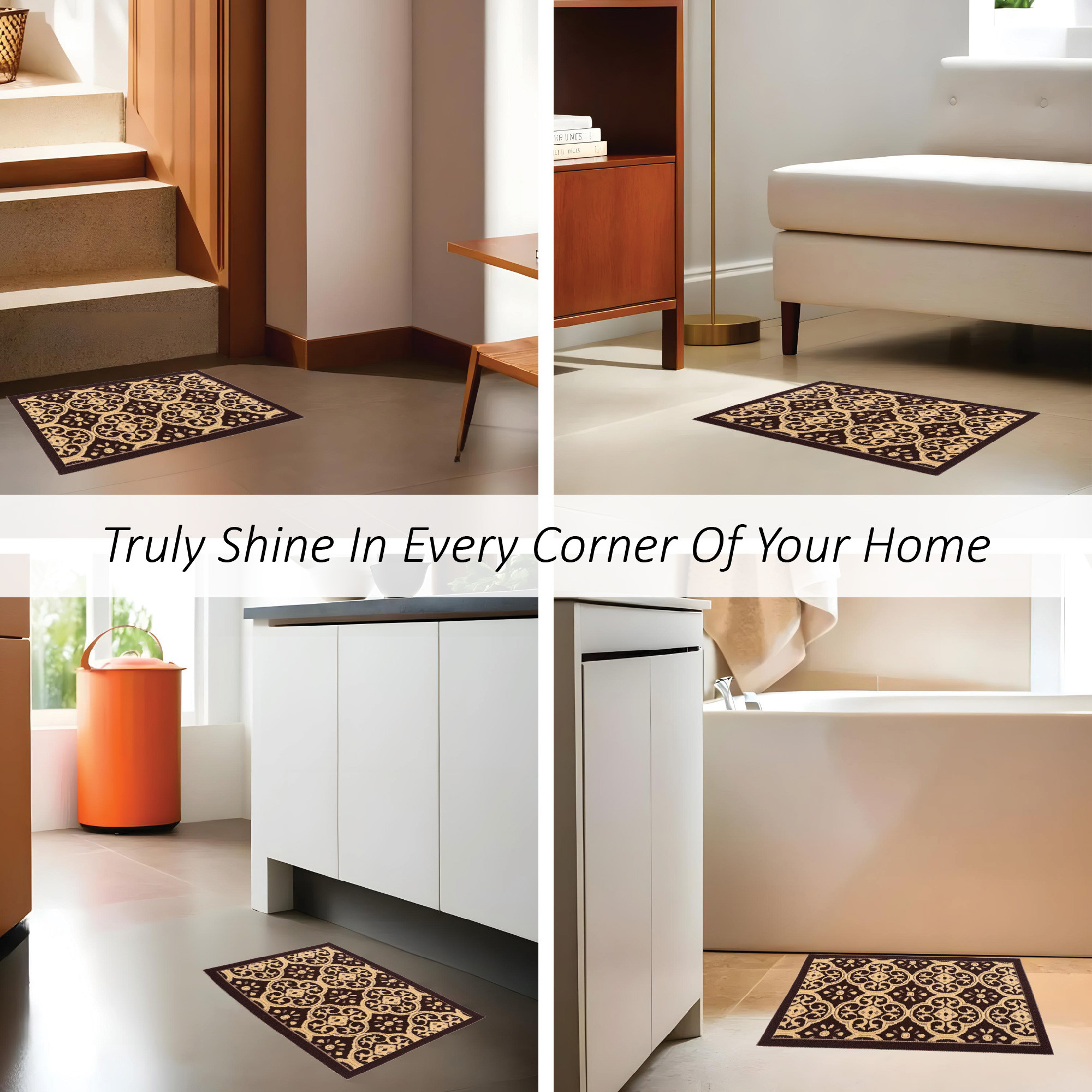 Kuber Industries 16x24 Inch Poly Wool Anti-Skid Doormats for Main Door Entrance  Soft Footmats for Home  Kitchen  WashableNon-Slip Floor Mat for Living Room Balcony  Jacquard - Brown