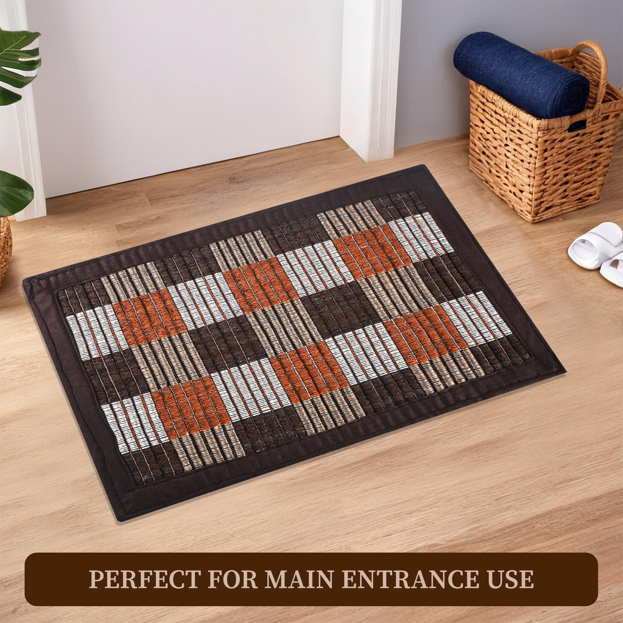 Kuber Industries 16x24 Inch Soft Bathroom Door Mats  Water Soaking Paydan  Footmats for Home  Cotton Floor Mats  Shower Mats for Washroom  Checks - Brown