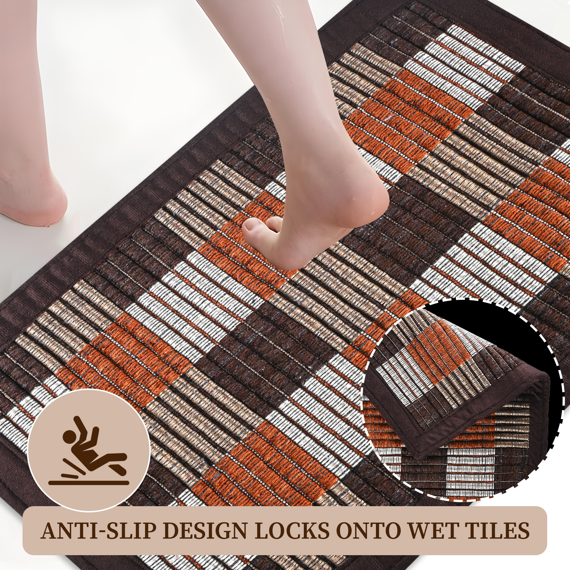 Kuber Industries 16x24 Inch Soft Bathroom Door Mats  Water Soaking Paydan  Footmats for Home  Cotton Floor Mats  Shower Mats for Washroom  Checks - Brown