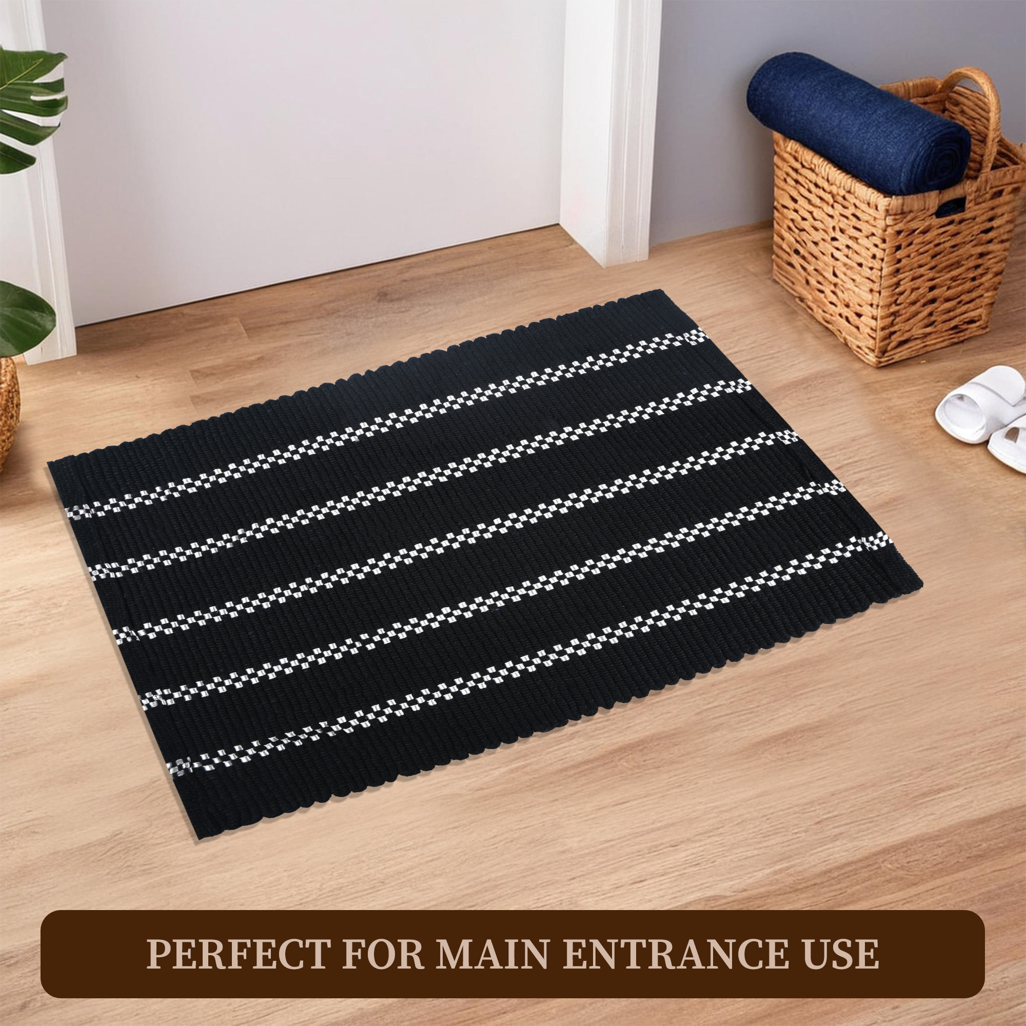 Kuber Industries 16x24 Inch Soft Bathroom Door Mats  Water Soaking Paydan  Footmats for Home  Cotton Floor Mats  Shower Mats for Washroom  Silver Lining - Black