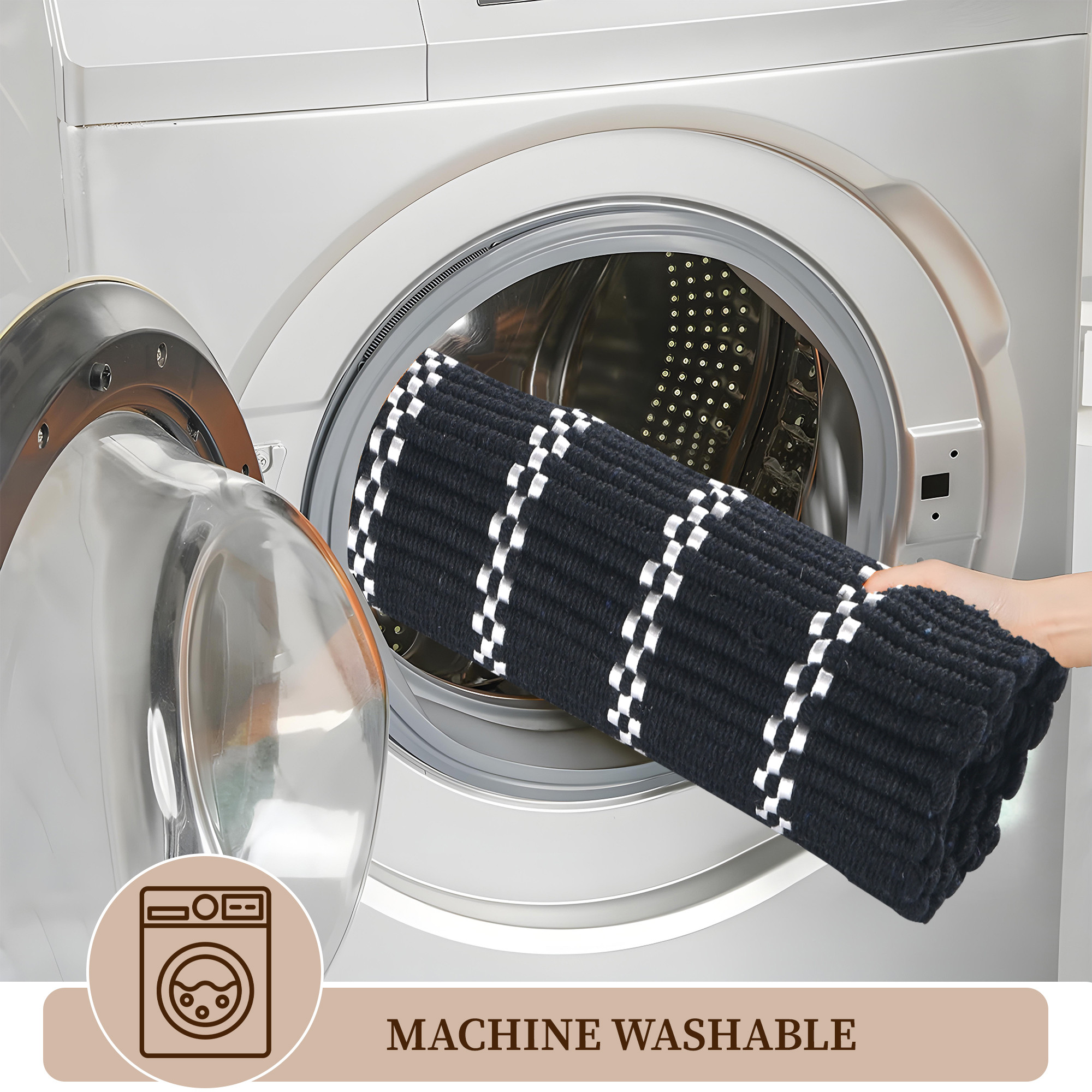 Kuber Industries 16x24 Inch Soft Bathroom Door Mats  Water Soaking Paydan  Footmats for Home  Cotton Floor Mats  Shower Mats for Washroom  Silver Lining - Black