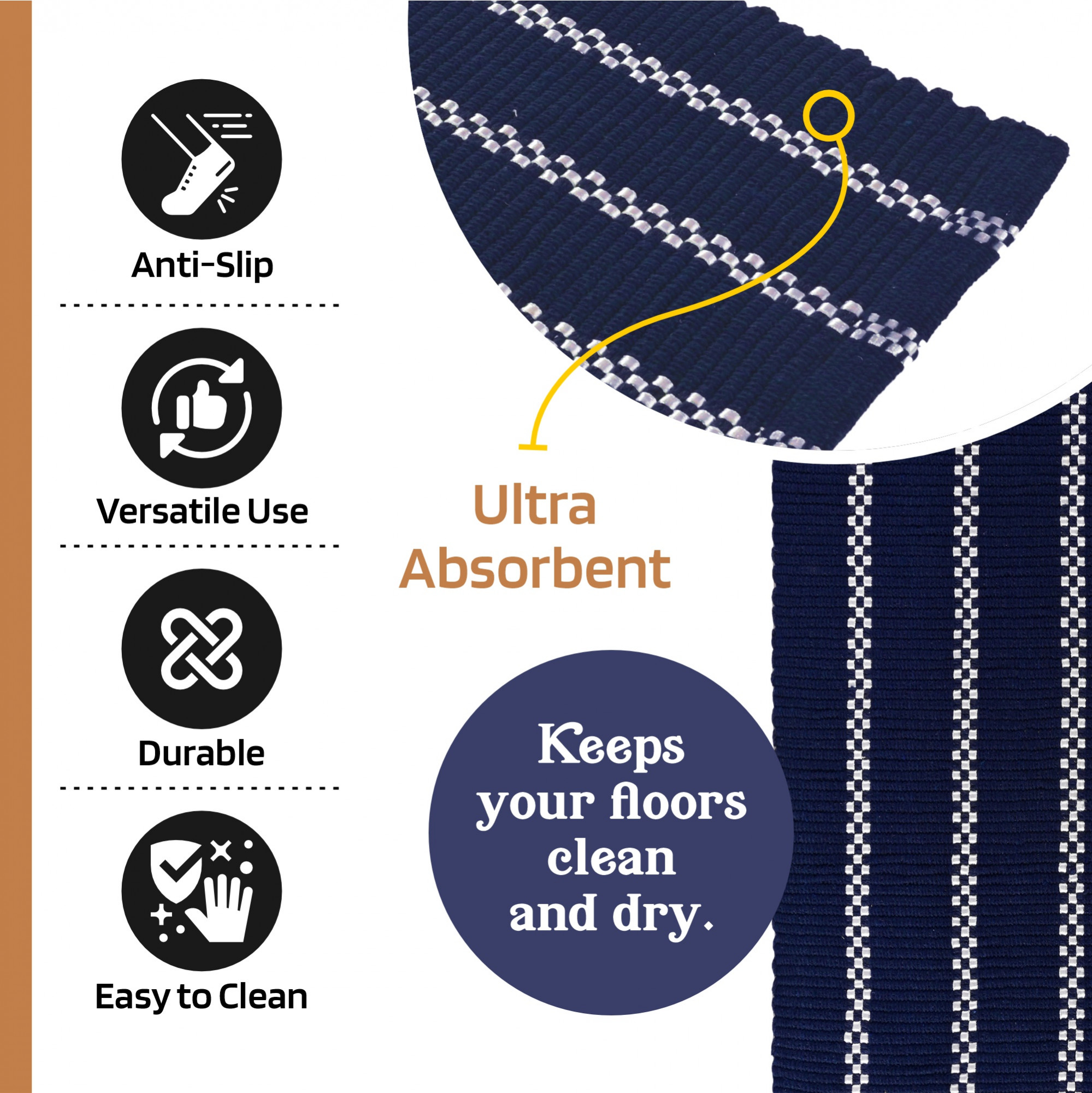 Kuber Industries 16x24 Inch Soft Door Mats for Home  Durable  Absorbent Main Entrance Footmats for Bathroom Living Room  Office  Silver Lining Sky Mat- Dark Blue