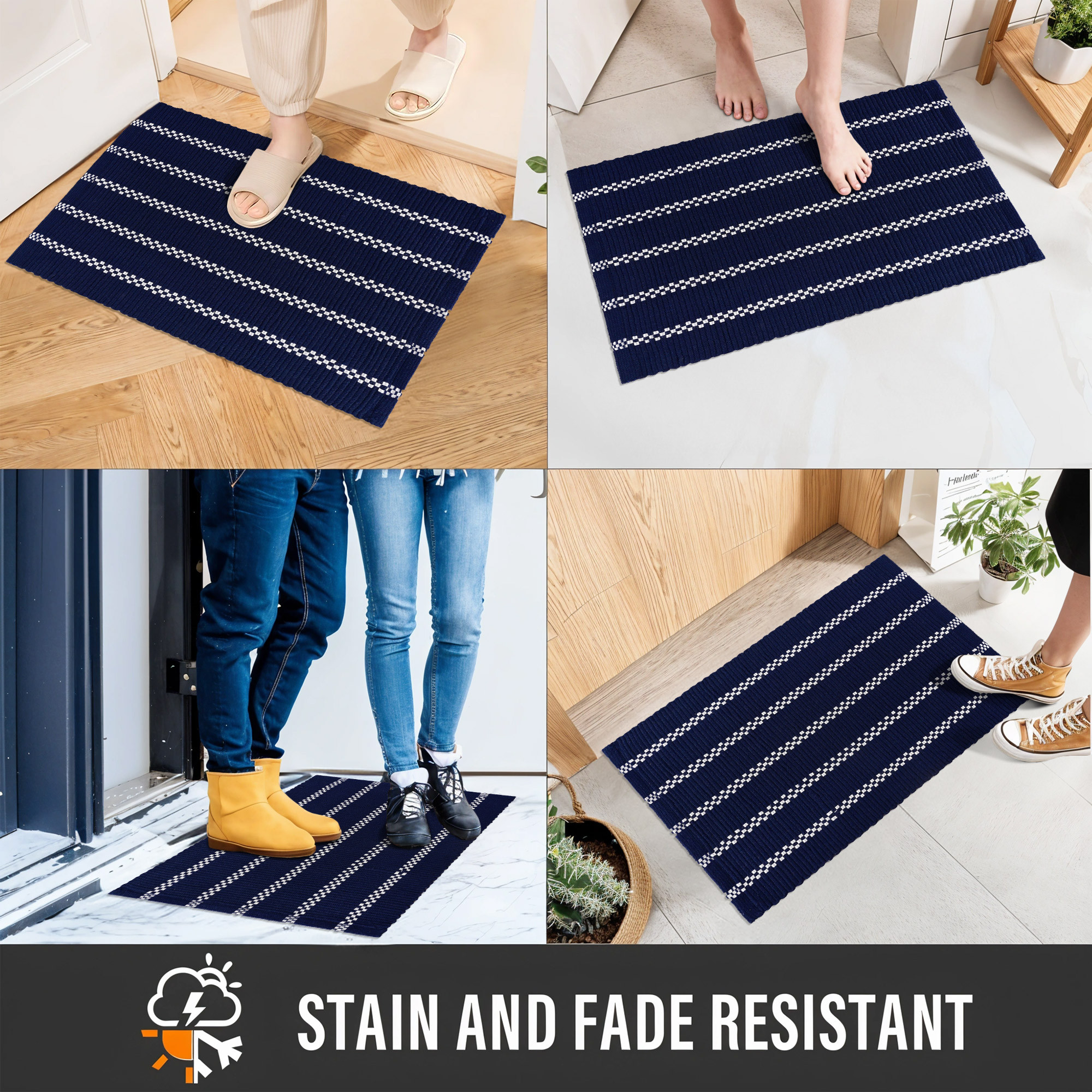 Kuber Industries 16x24 Inch Soft Door Mats for Home  Durable  Absorbent Main Entrance Footmats for Bathroom Living Room  Office  Silver Lining Sky Mat- Dark Blue