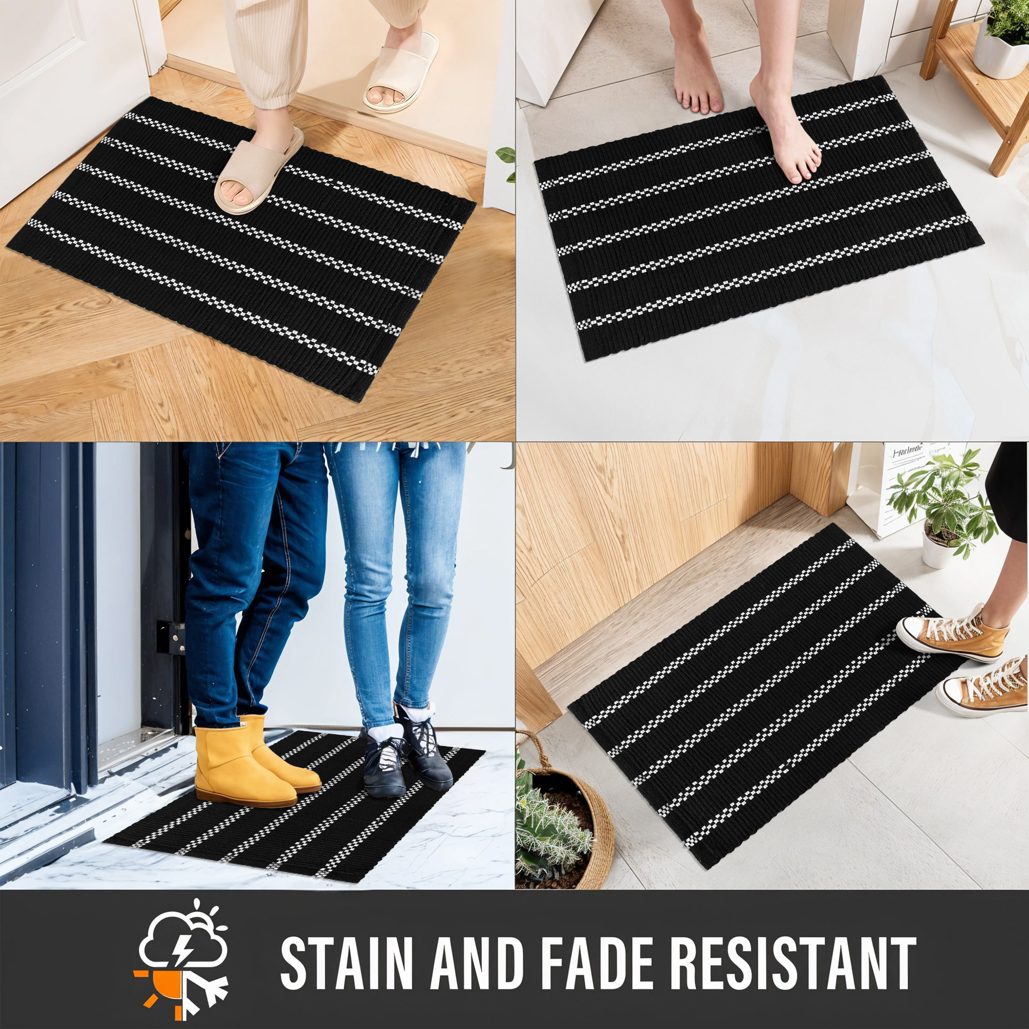 Kuber Industries 16x24 Inch Soft Door Mats for Home  Durable  Absorbent Main Entrance Footmats for Bathroom Living Room  Office  Silver Lining Sky Mat- Black