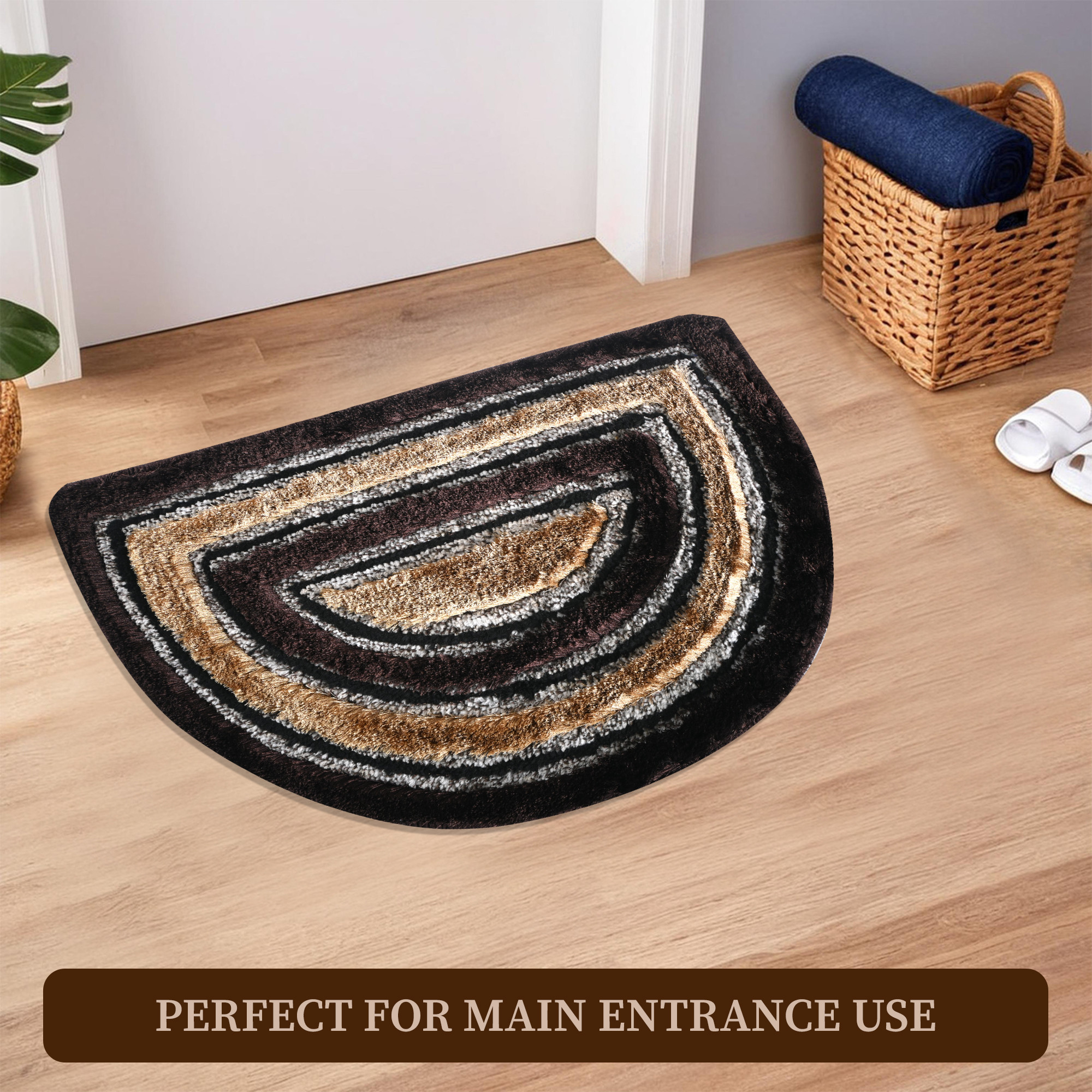 Kuber Industries 16x24 Inch Soft Microfibre Bathroom Door Mats  Water Soaking Paydan  Footmats for Home  Cotton Fur Floor Mats  Shower Mats for Washroom  Stripes - Brown  Gold