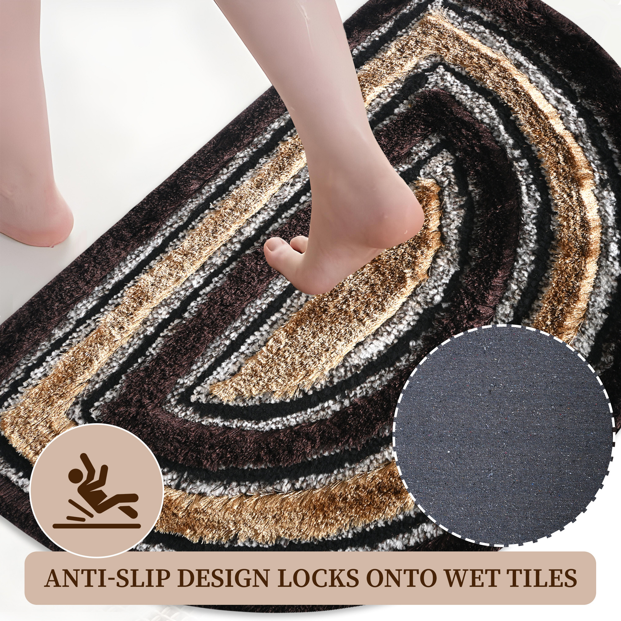 Kuber Industries 16x24 Inch Soft Microfibre Bathroom Door Mats  Water Soaking Paydan  Footmats for Home  Cotton Fur Floor Mats  Shower Mats for Washroom  Stripes - Brown  Gold