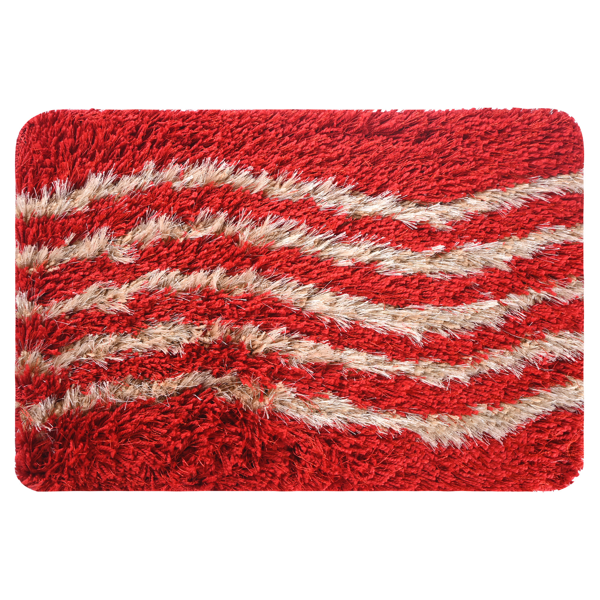 Kuber Industries 16x24 Inch Super Soft Bathroom Door Mats  Water Soaking Paydan  Footmats for Home  Cotton Fur Floor Mats  Shower Mats for Washroom  Stripes Print -  Cream  Red
