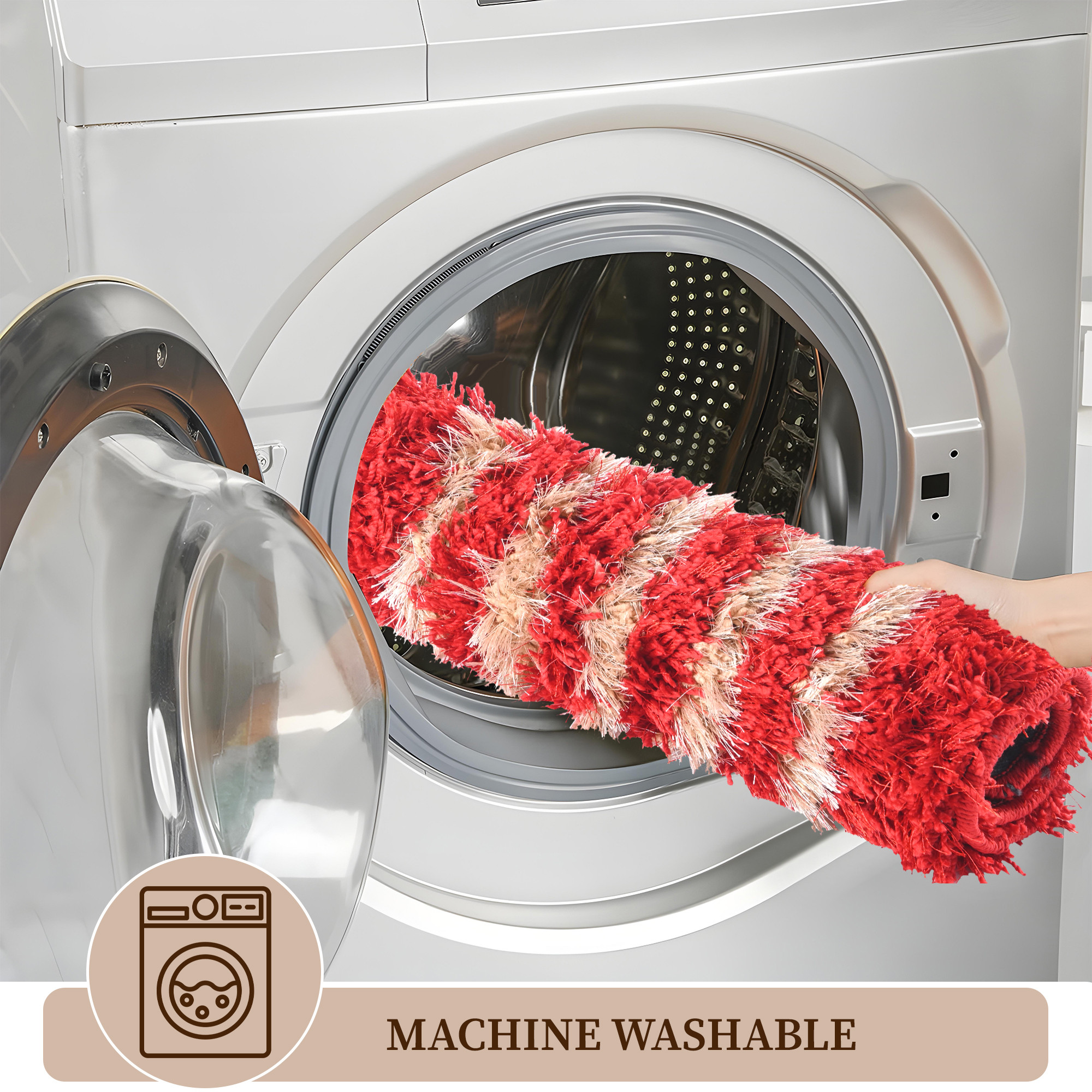 Kuber Industries 16x24 Inch Super Soft Bathroom Door Mats  Water Soaking Paydan  Footmats for Home  Cotton Fur Floor Mats  Shower Mats for Washroom  Stripes Print -  Cream  Red