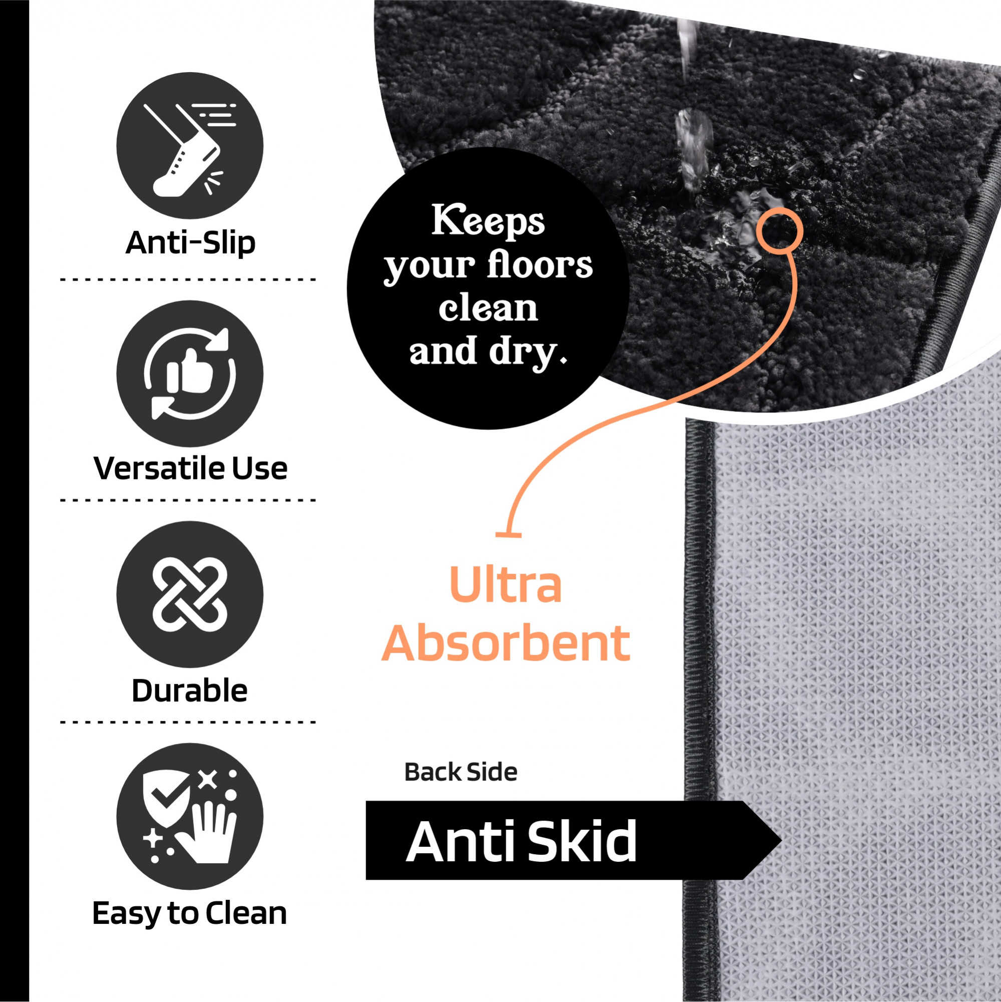 Kuber Industries 16x24 Inches Anti-Skid Microfiber Outdoor Mats for Home Entrance  Machine Washable Paidan  Doormats for Main Door Entrance of Office  Leaf Design - Grey