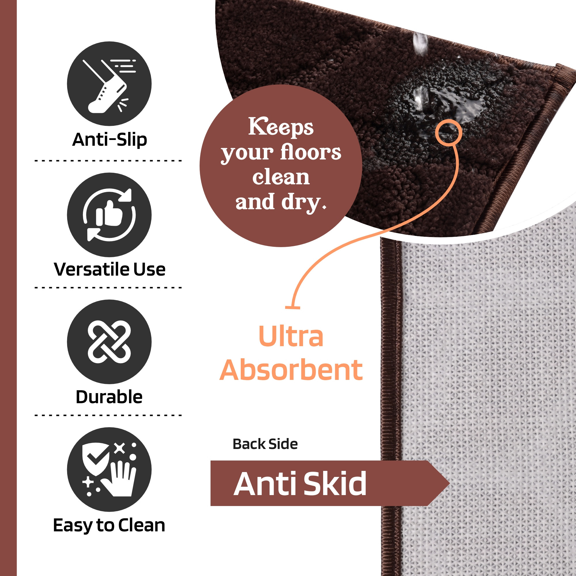 Kuber Industries 16x24 Inches Anti-Skid Microfiber Outdoor Mats for Home Entrance  Machine Washable Paidan  Doormats for Main Door Entrance of Office  Leaf Design - Brown