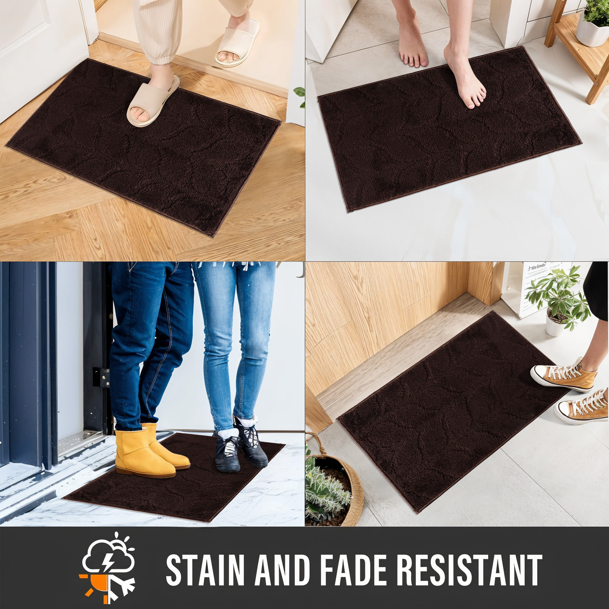 Kuber Industries 16x24 Inches Anti-Skid Microfiber Outdoor Mats for Home Entrance  Machine Washable Paidan  Doormats for Main Door Entrance of Office  Leaf Design - Brown