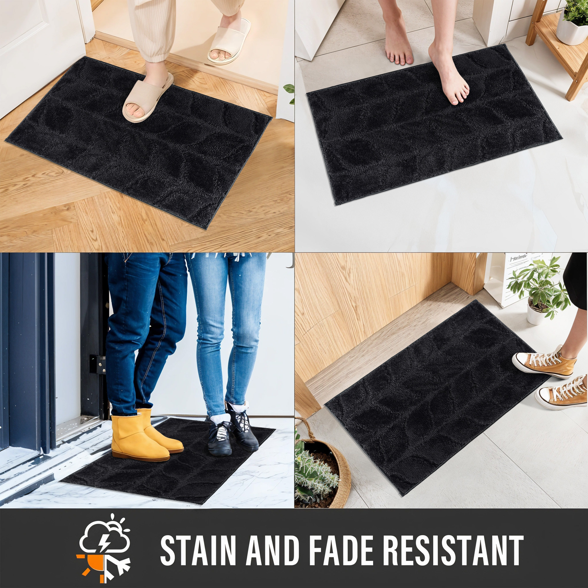 Kuber Industries 16x24 Inches Anti-Skid Microfiber Outdoor Mats for Home Entrance  Machine Washable Paidan  Doormats for Main Door Entrance of Office  Leaf Design - Grey