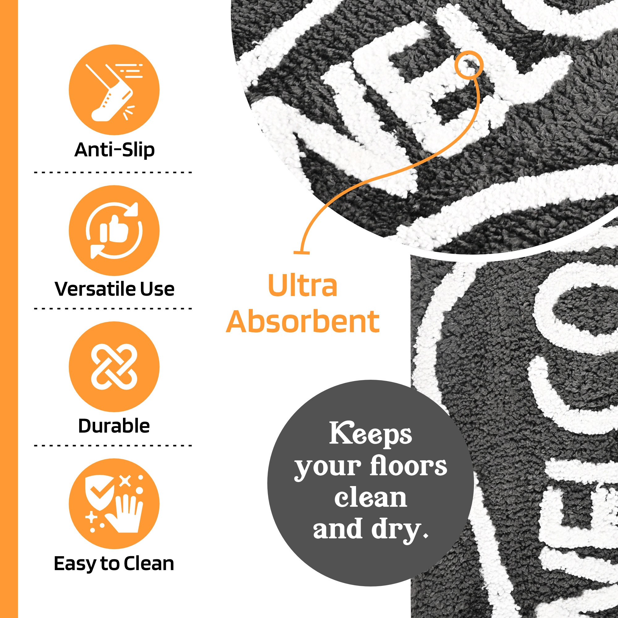 Kuber Industries 16x24 Inches Rectangle Super Soft Door Mats for Home  Living Room  Rainy Season Mats for Floor  Footmats for Bedroom Kitchen  Balcony  Grey
