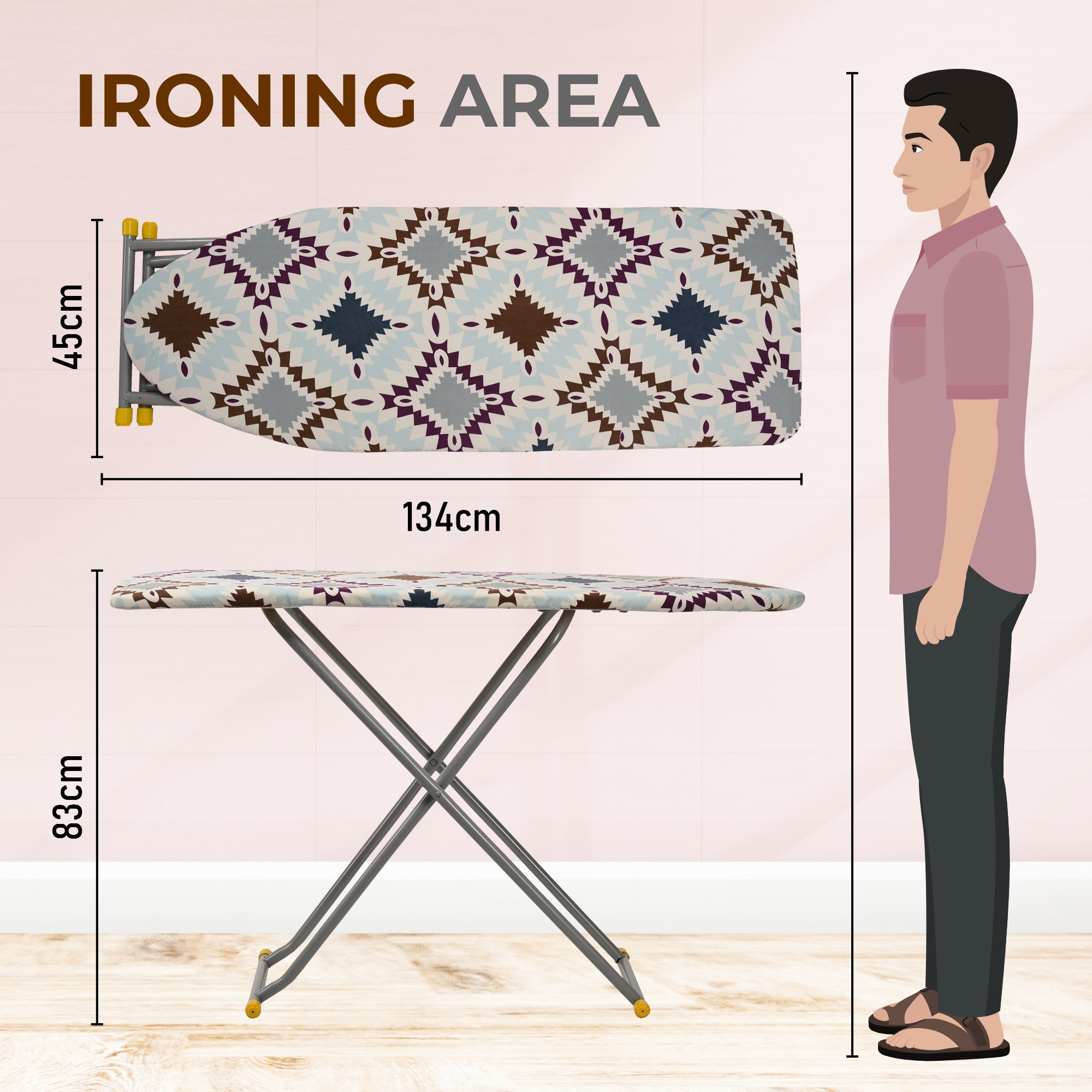 Kuber Industries 18 Inch Adjustable  Foldable Iron Stand for Clothes  Sarees  Quick Pressing Board  Ironing Table for Home  Blue