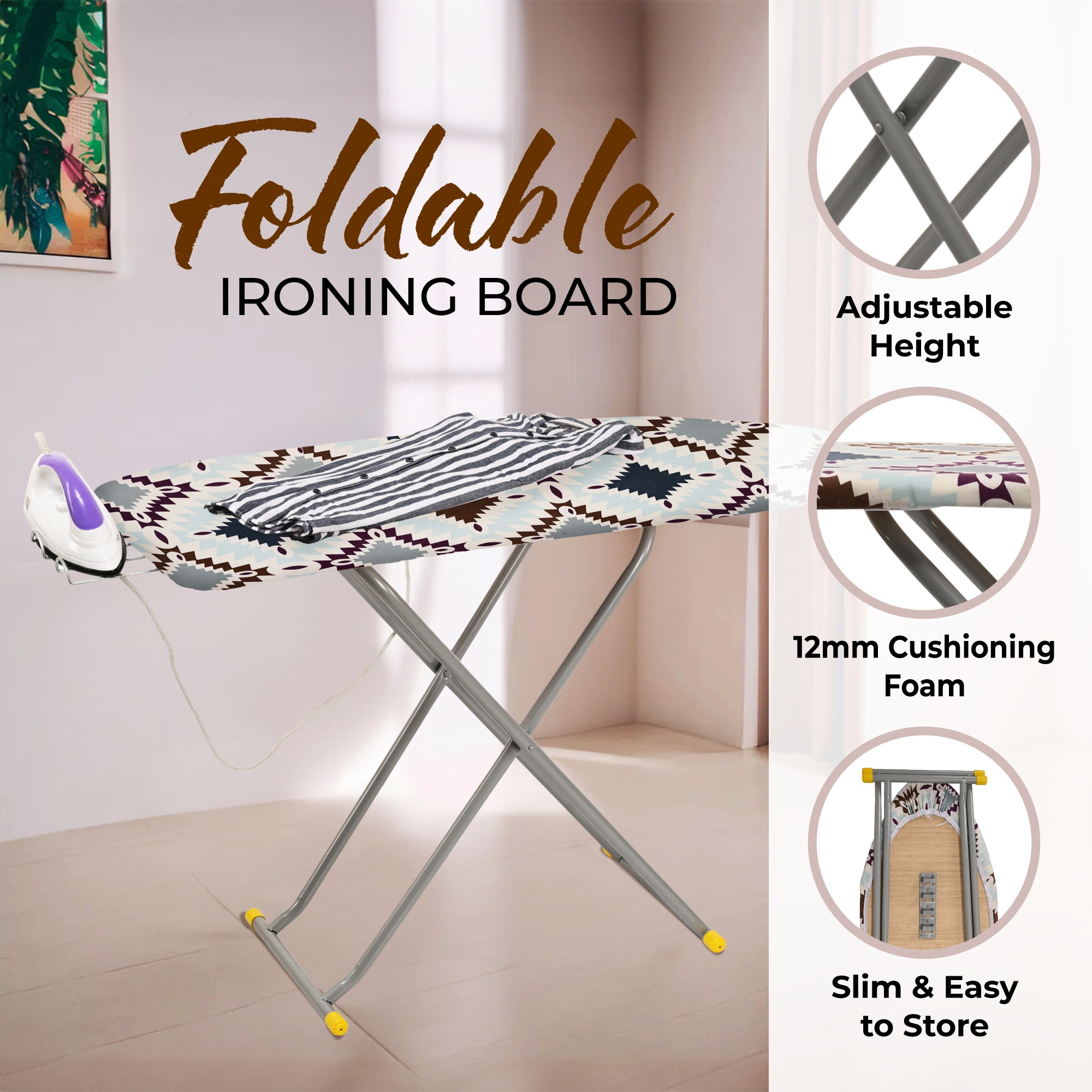 Kuber Industries 18 Inch Adjustable  Foldable Iron Stand for Clothes  Sarees  Quick Pressing Board  Ironing Table for Home  Blue
