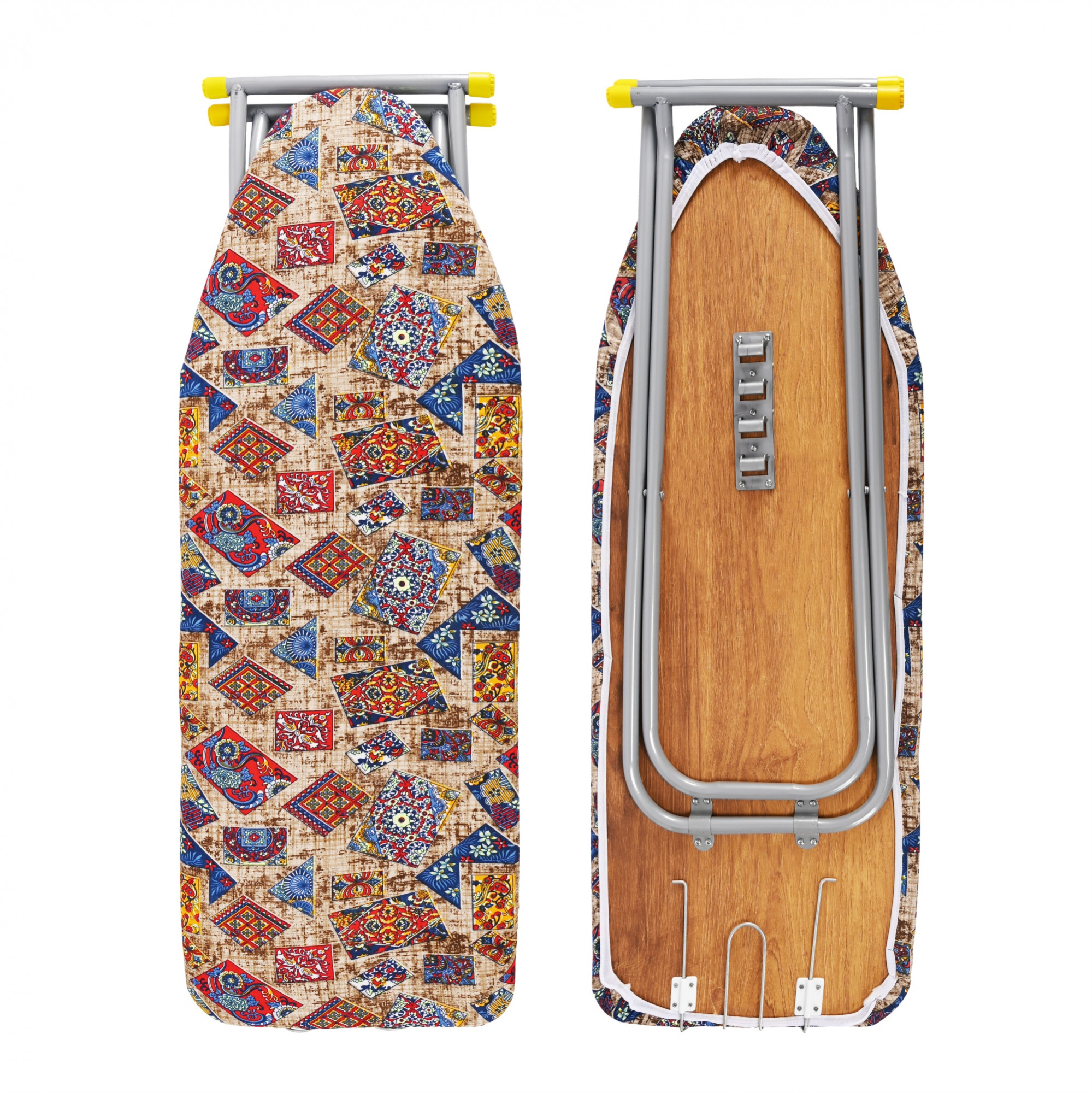 Kuber Industries 18 Inch Foldable  Height Adjustable Press Board Iron Stand with Heat Resistant HolderTray for Home  Anti Skid Press Table for Clothes  Mix Vintage- Cream