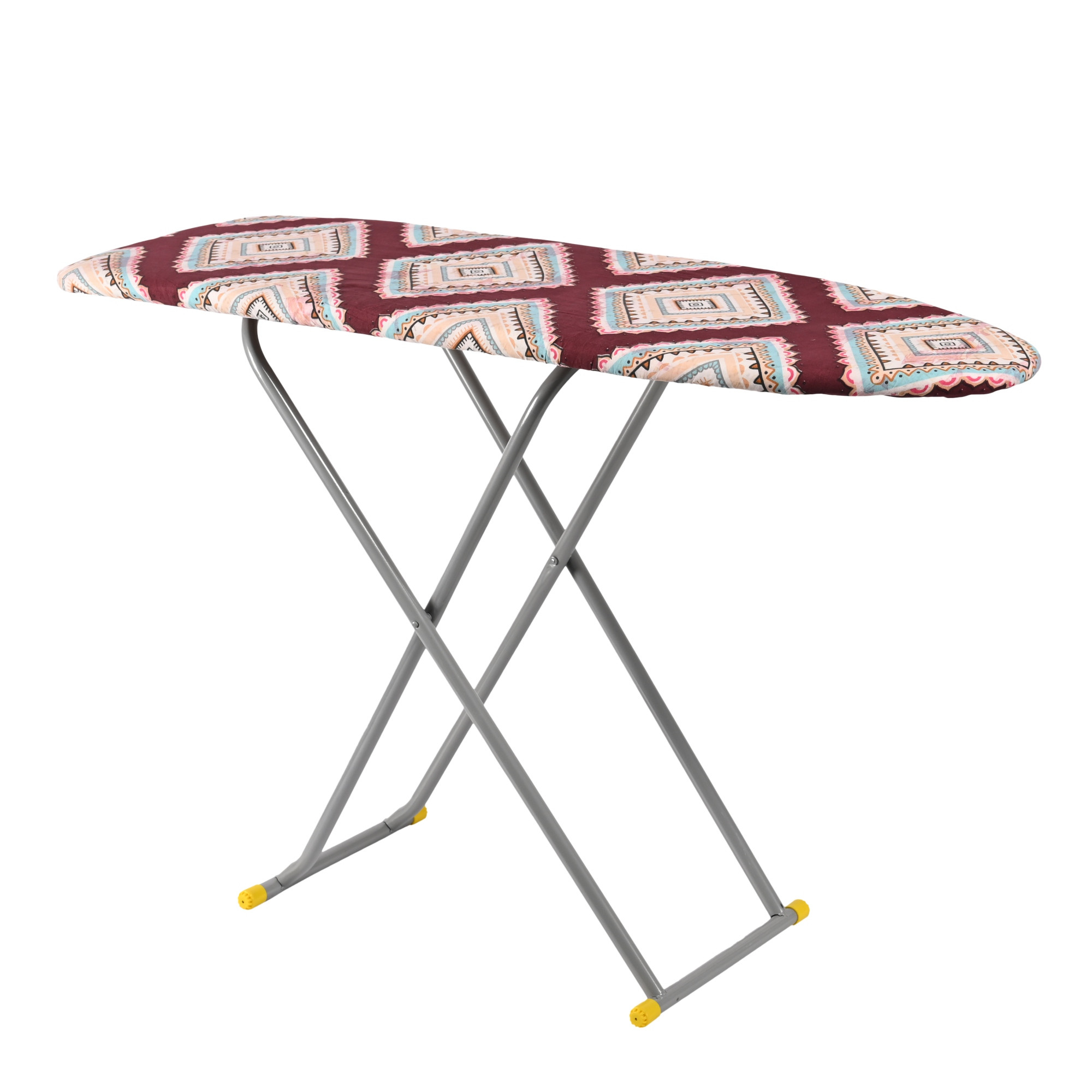 Kuber Industries 18 Inch Foldable  Height Adjustable Press Board Iron Stand with Heat Resistant HolderTray for Home  Anti Skid Press Table for Clothes  Diamond Print- Red  Cream